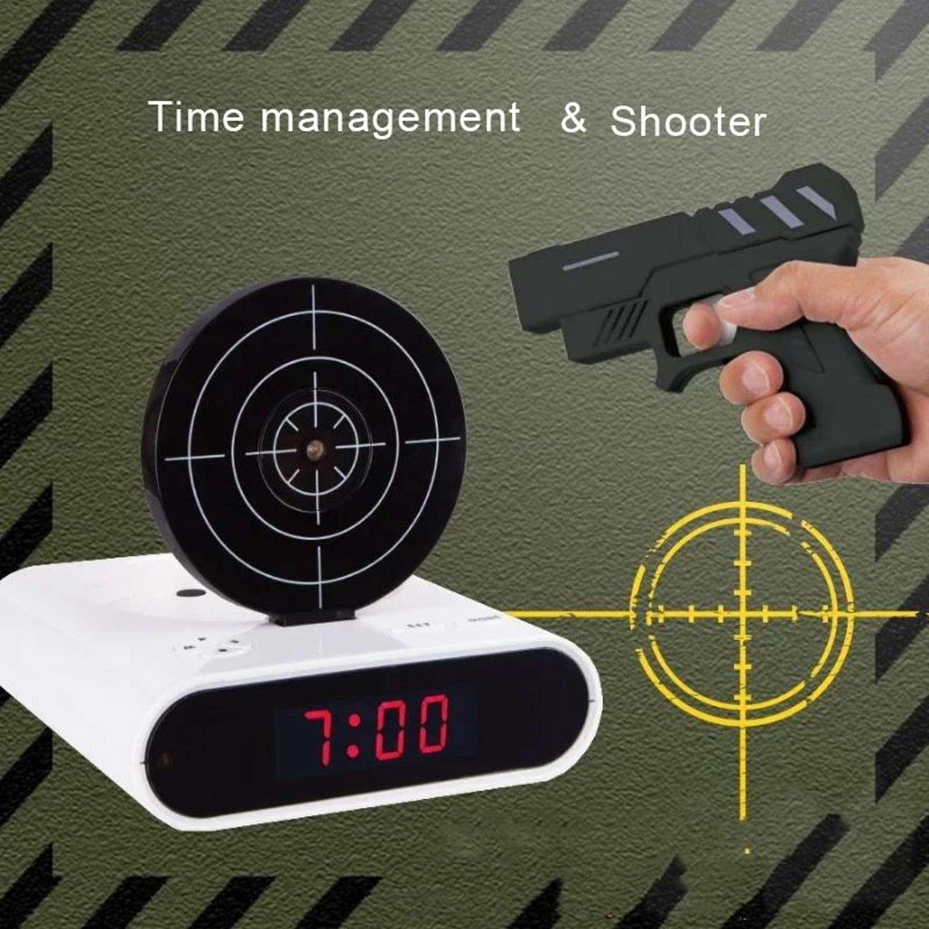 Target Shooting Digital Alarm Clock With LED Pistol 0