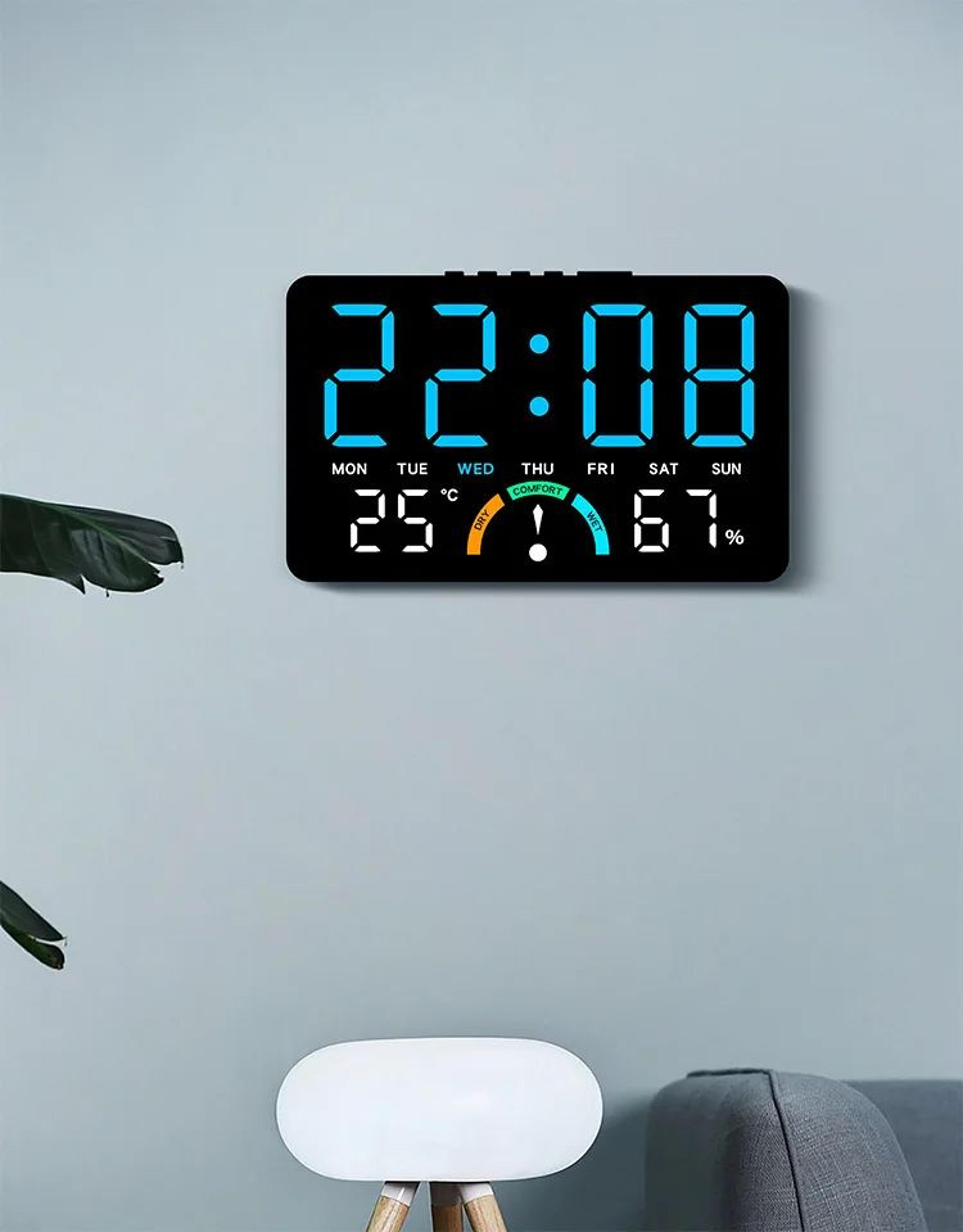 Wide Screen Digital Wall And Desk Clock With Temperature Humidity 3