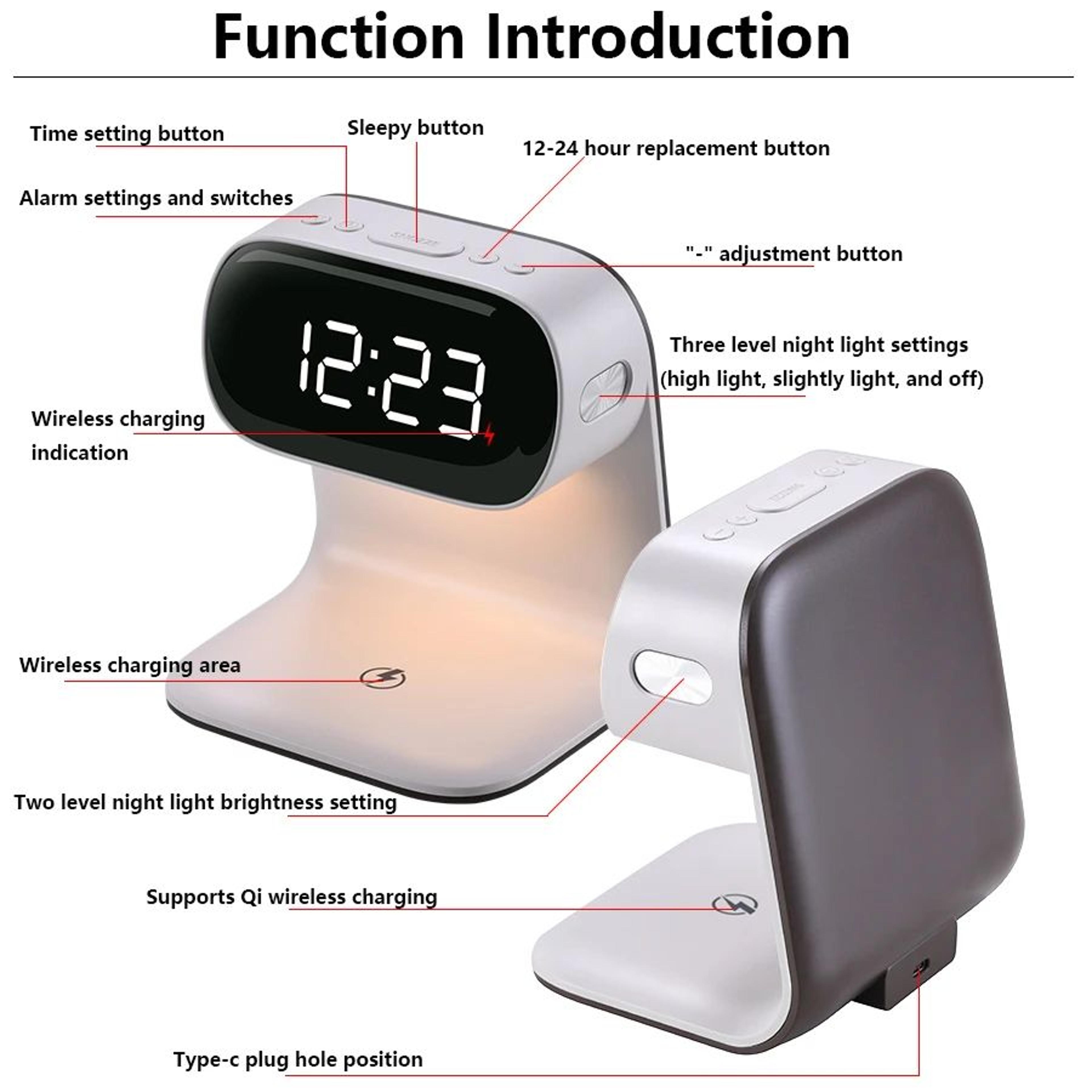 Multifunctional LED Alarm Clock With Night Light And Wireless Charging 5