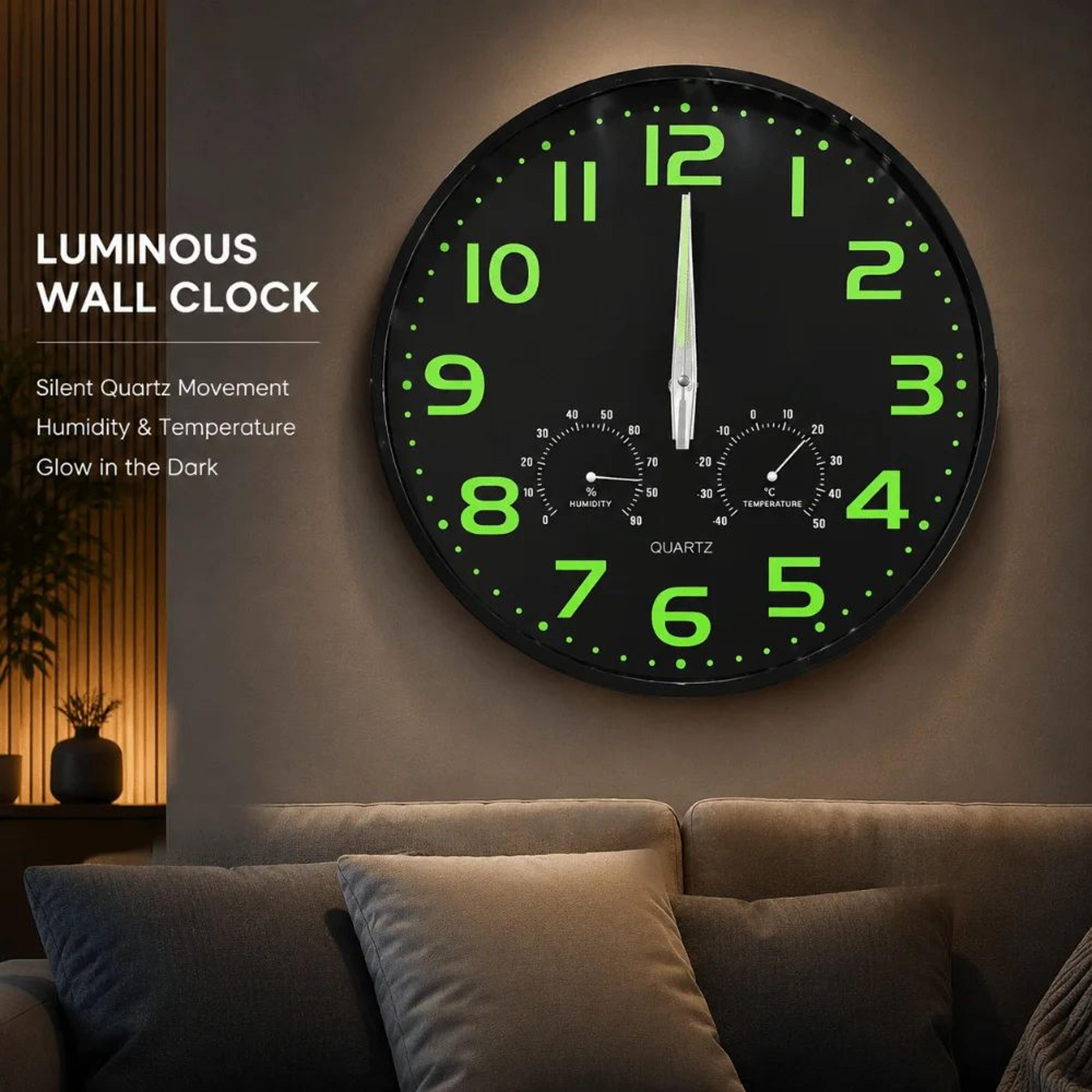 Modern Luminous Wall Clock With Temperature And Humidity Display 0