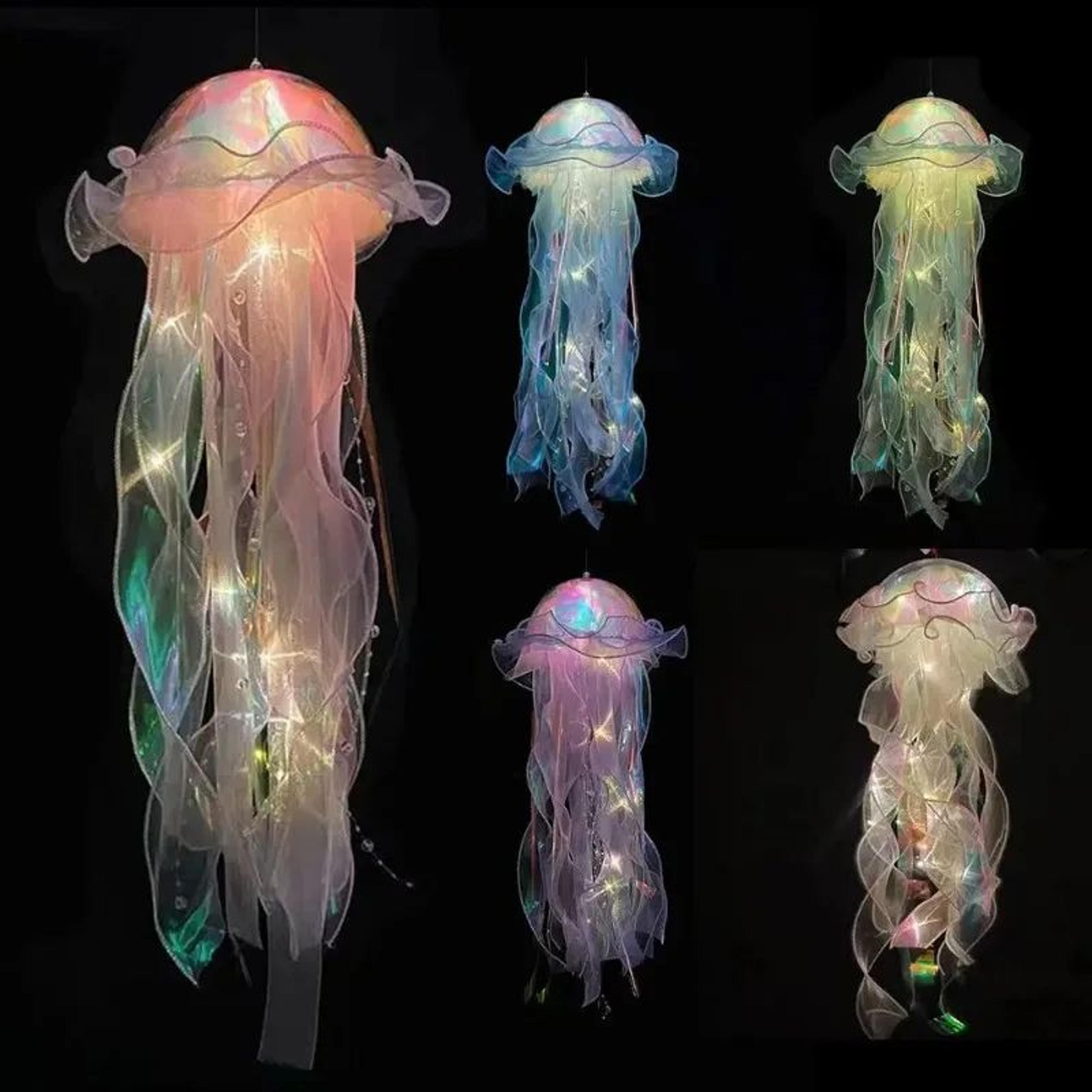 jellyfish led night light hanging lamp with ribbon and bead decor