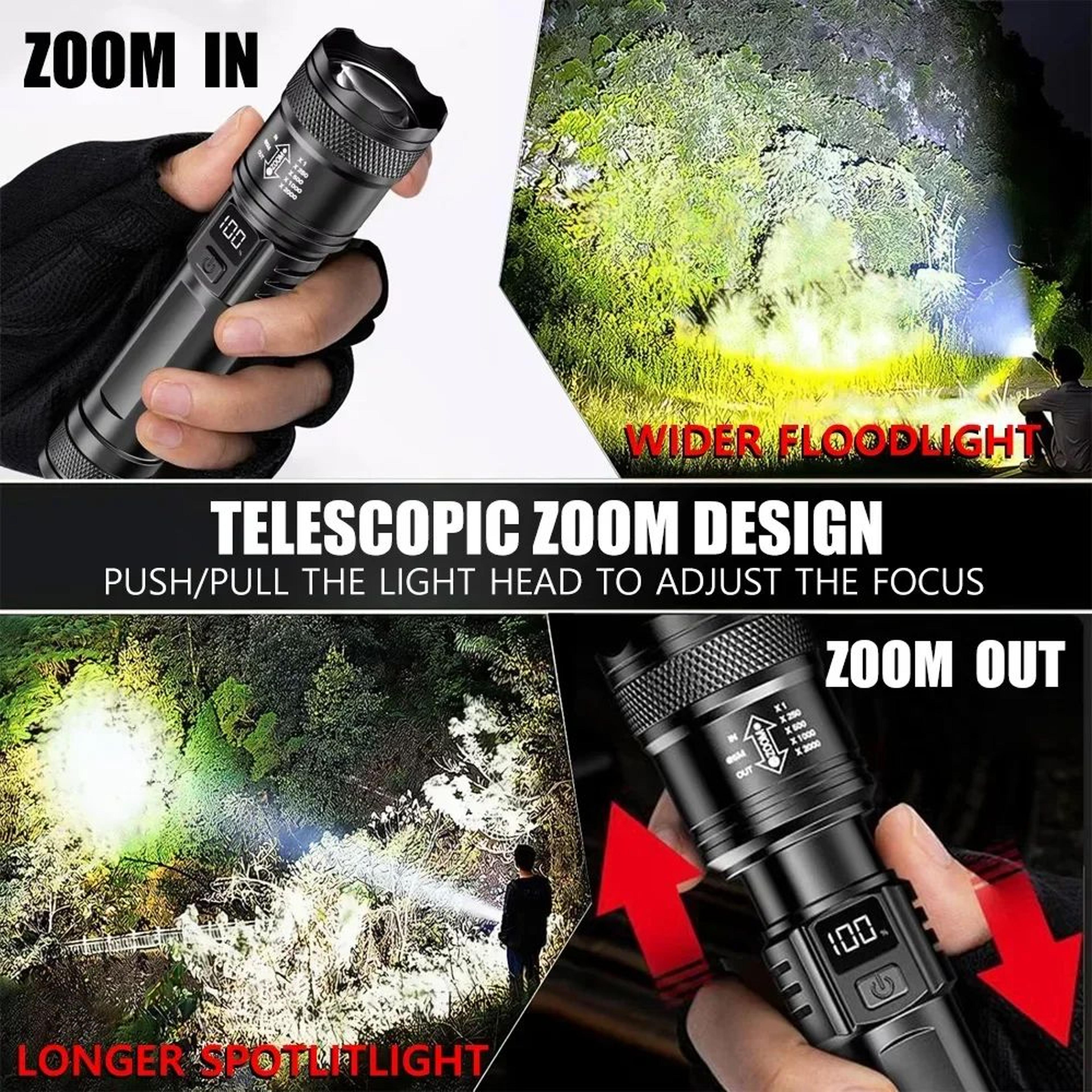 Super Bright Rechargeable LED Zoom Flashlight With LCD Display 2
