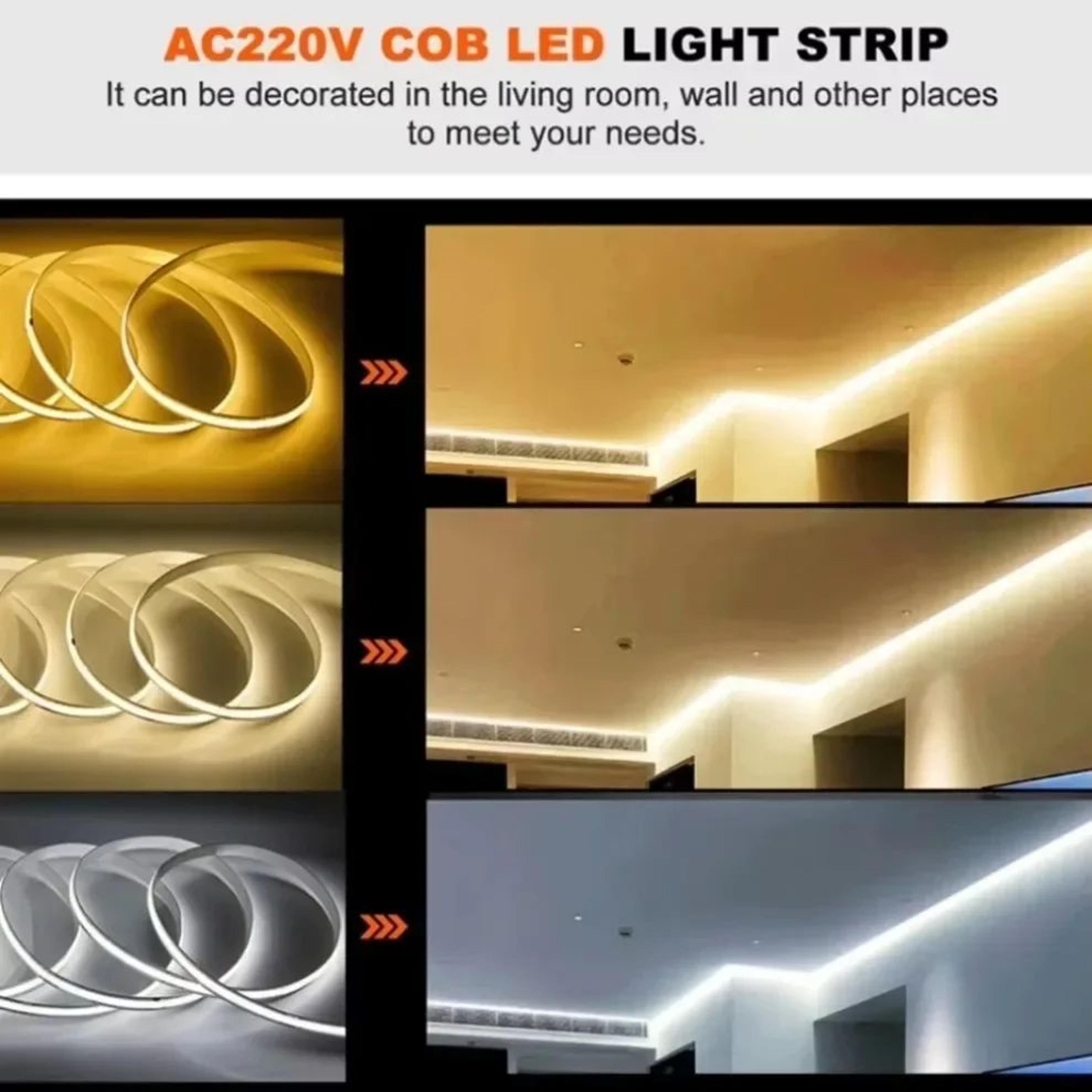 220V High Bright COB LED Strip Light Warm White 4