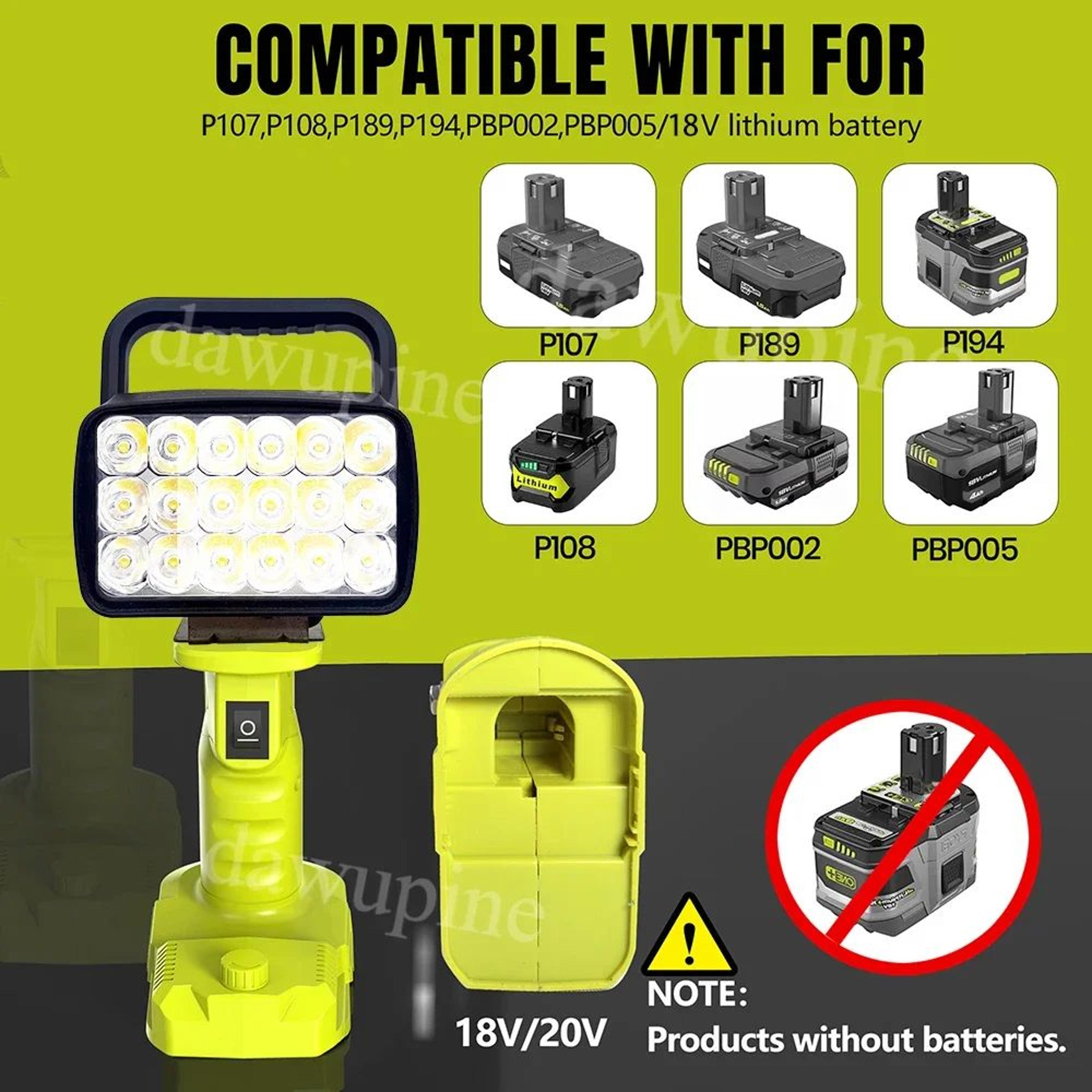 18 LED Yellow Portable Work Light For Ryobi 18V Lithium Battery 4