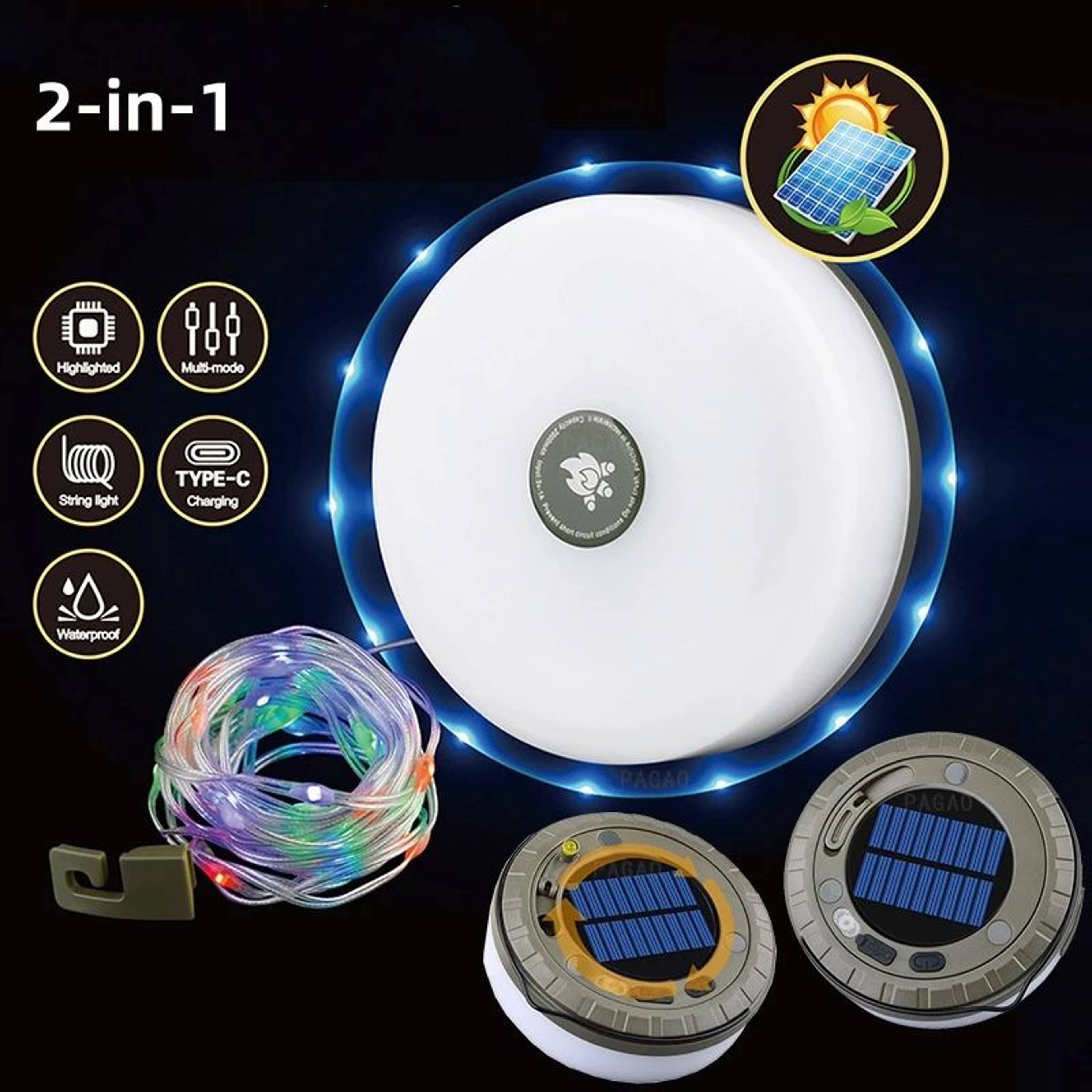 10M Solar RGB Camping String Light With LED Flashlight 7