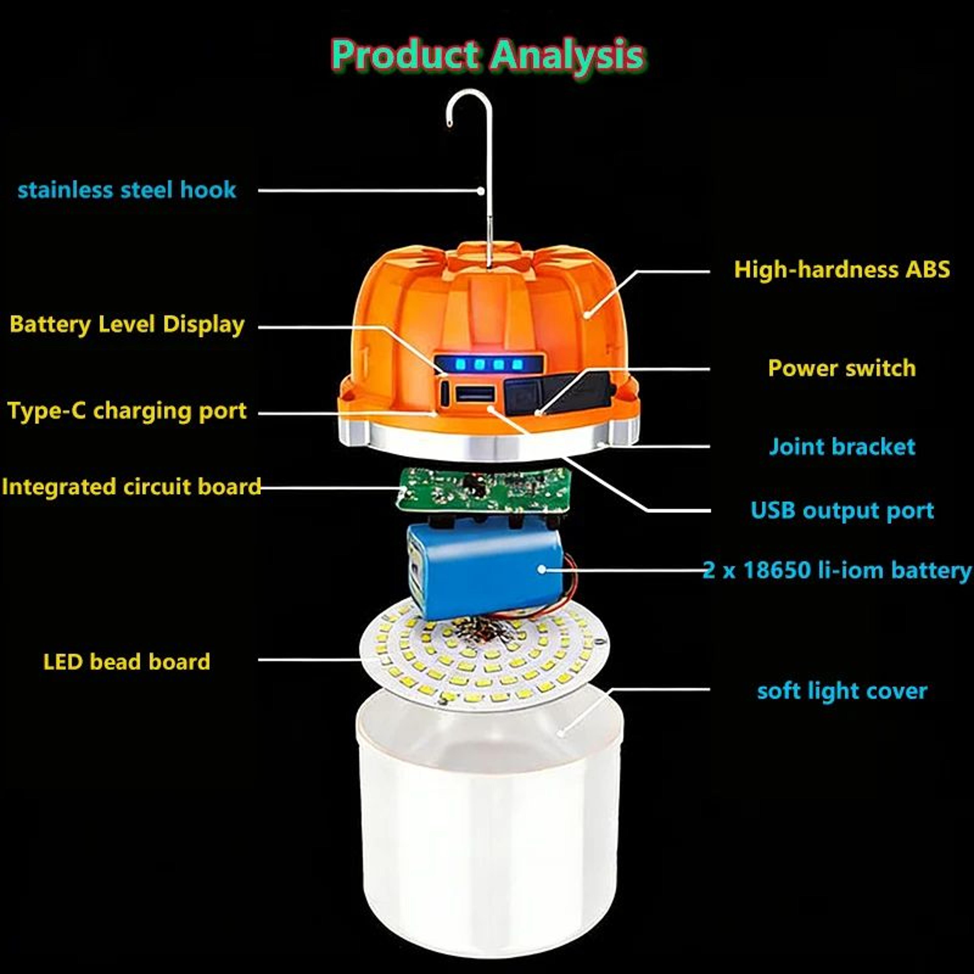 500W USB Rechargeable LED Camping Lantern With Power Display 5