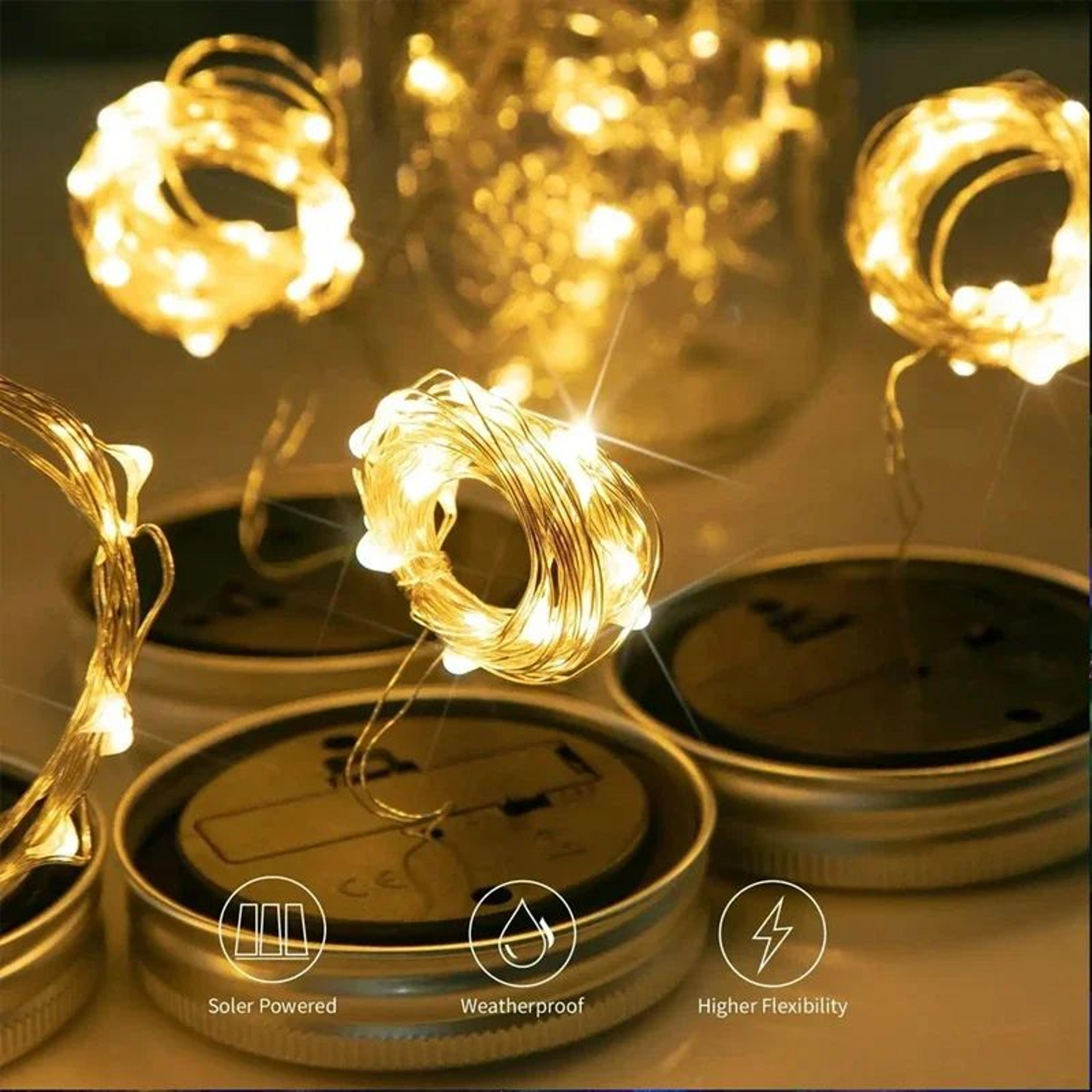 20 LED Wateproof Solar Mason Jar Lid Fairy Lights With Hanging Handle 5