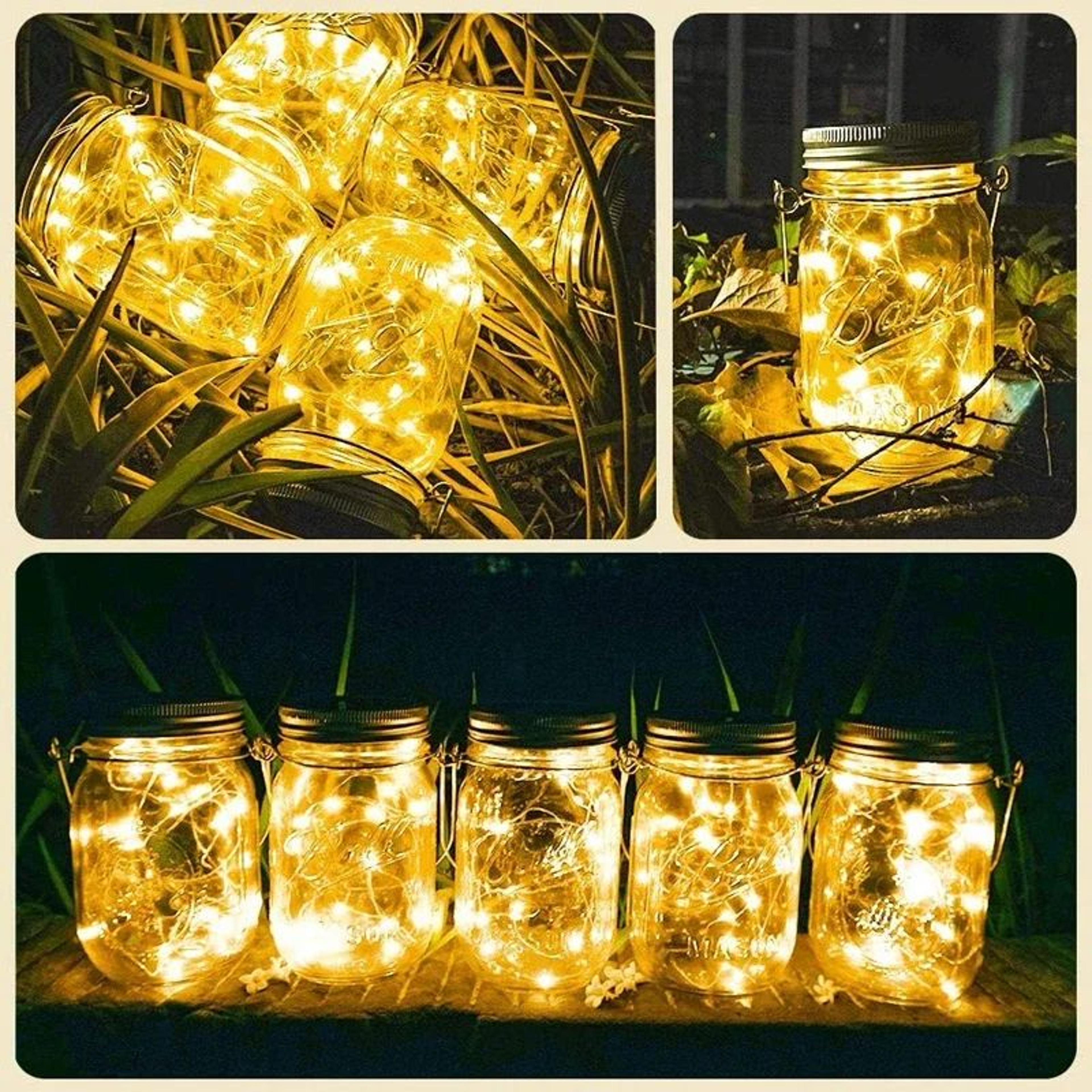 20 LED Wateproof Solar Mason Jar Lid Fairy Lights With Hanging Handle 2