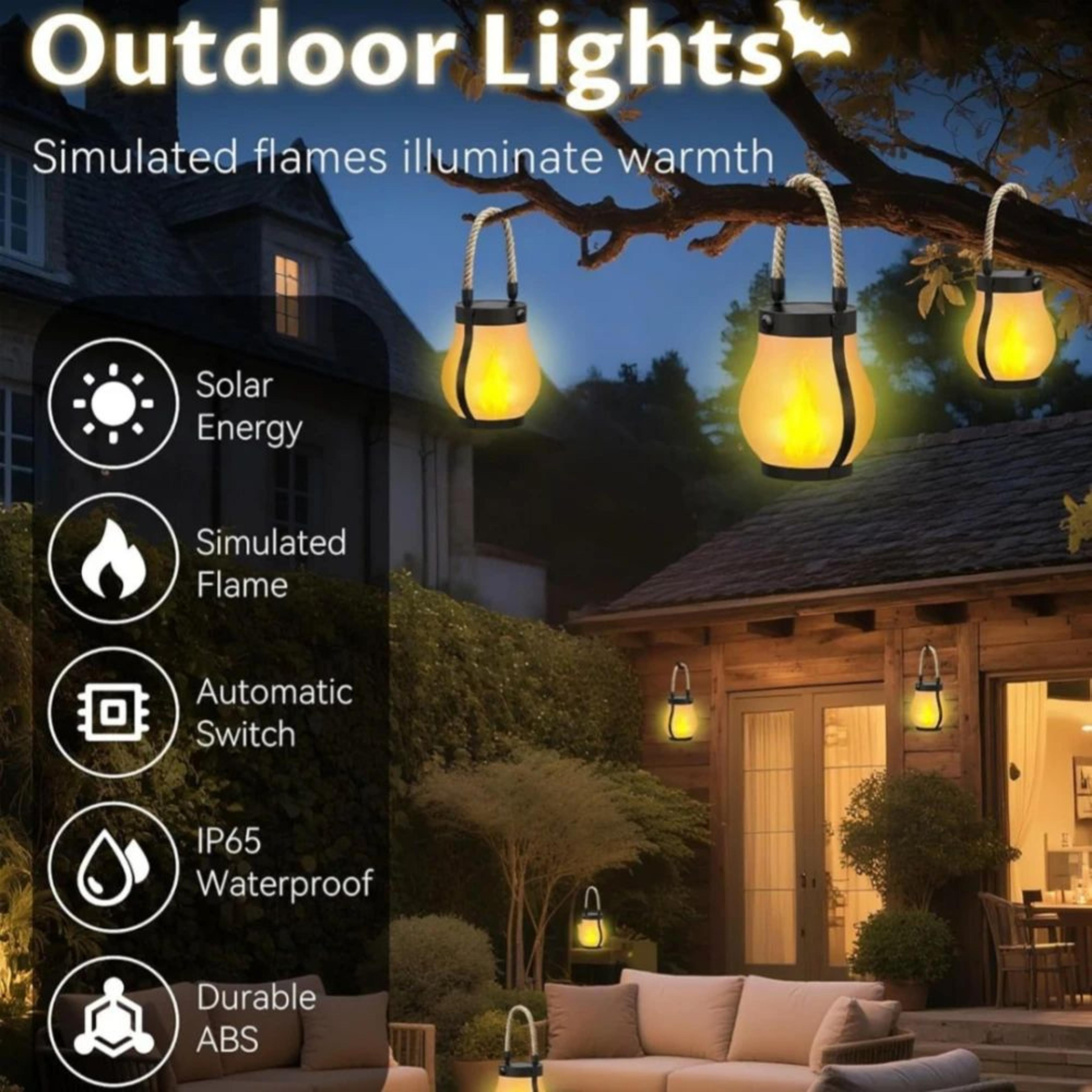 Solar Flickering Flame Hanging Lantern Outdoor Light 3