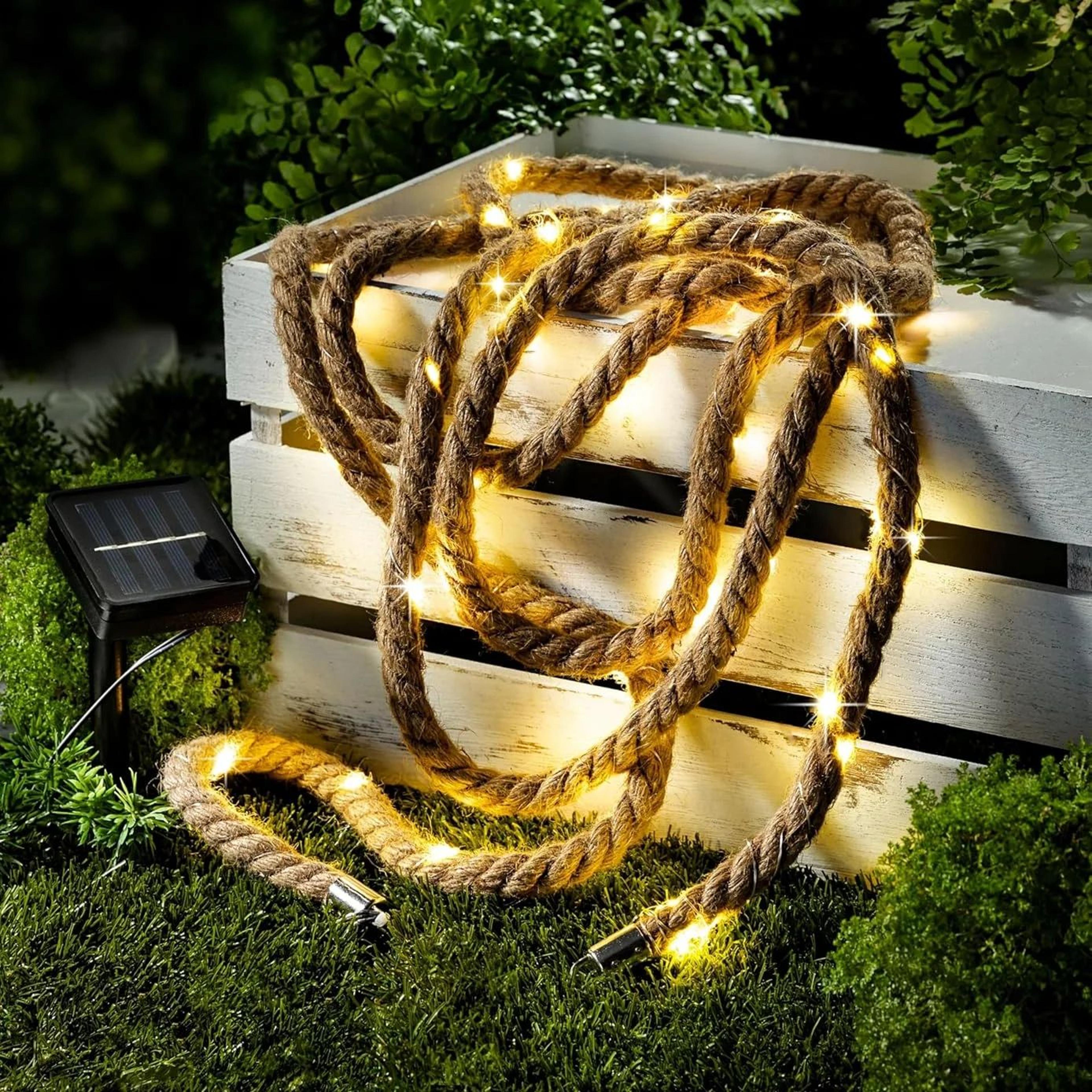 retro hemp rope solar string lights 50 led