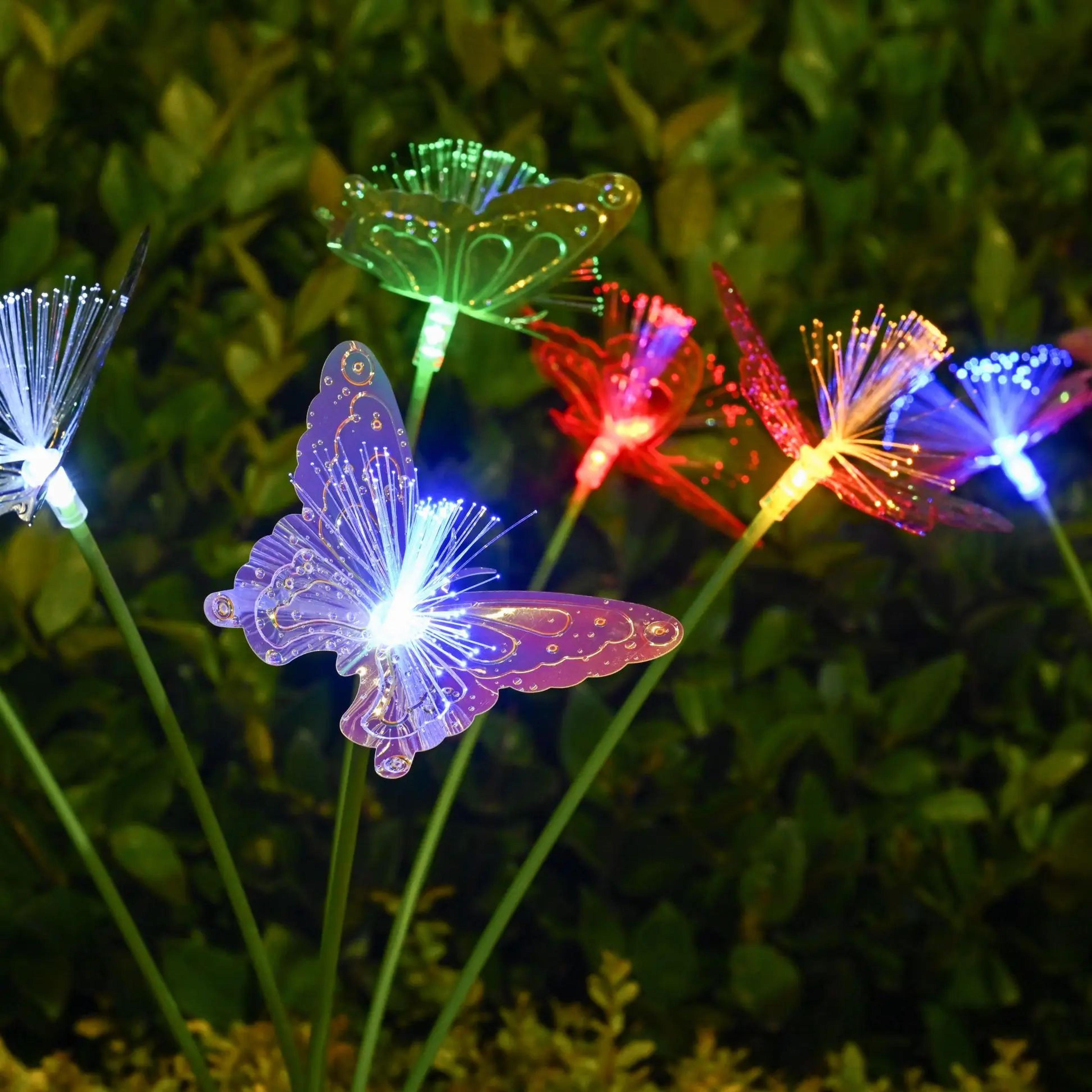 solar butterfly garden stake lights 6 led outdoor decor