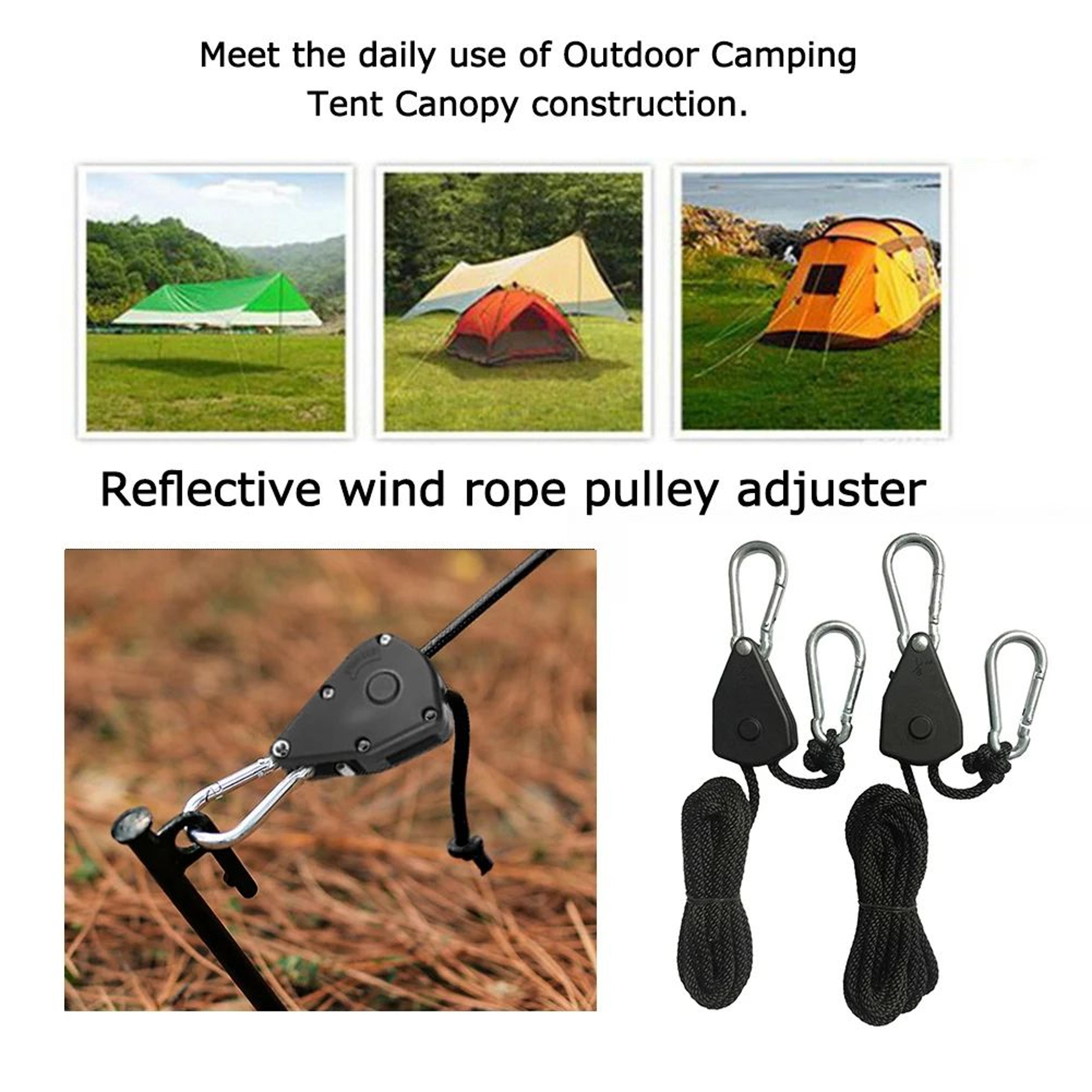 2m Camping Tent Rope Ratchet Tensioner With Pulley Hook 2