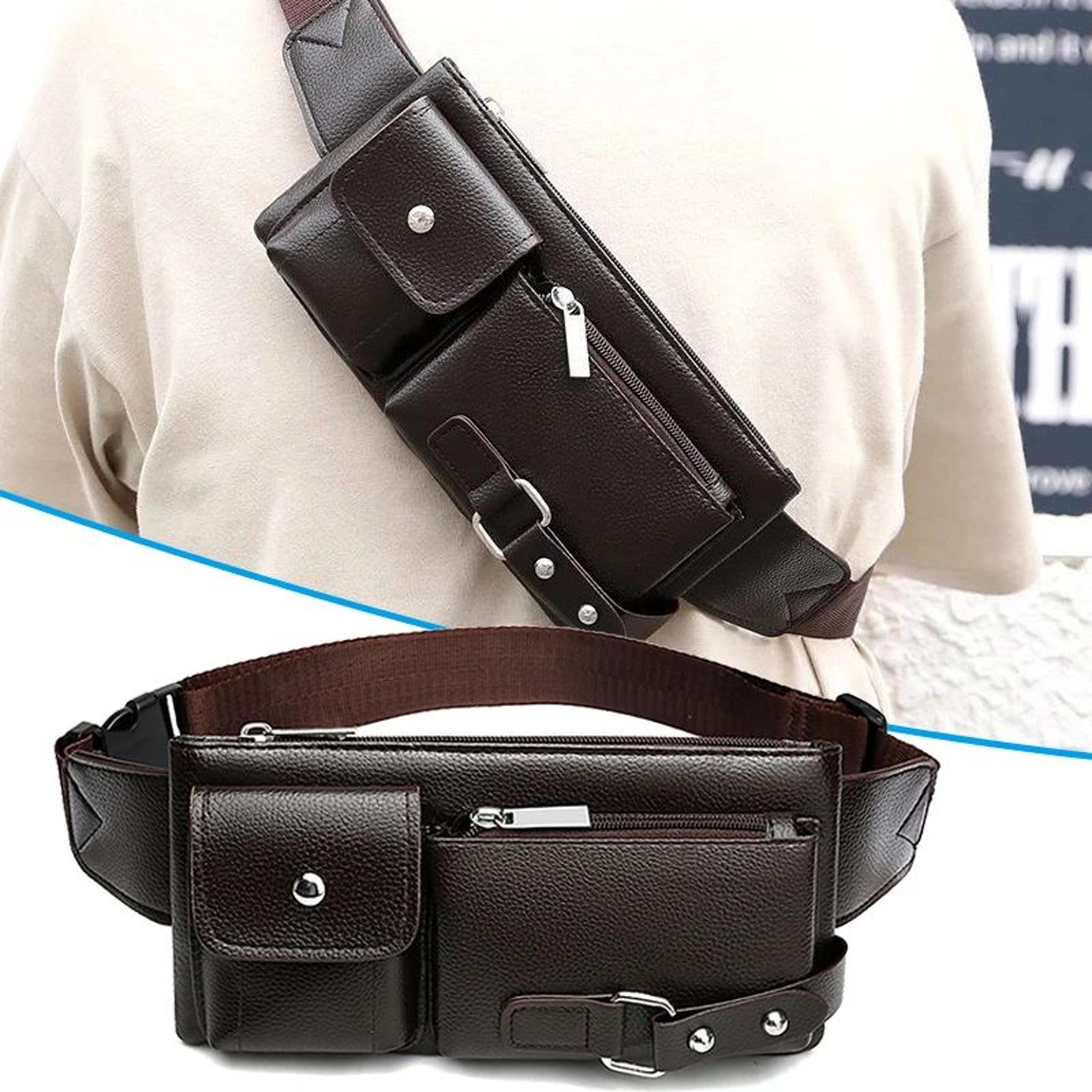 Multifunction Leather Crossbody Messenger Chest Bag 0