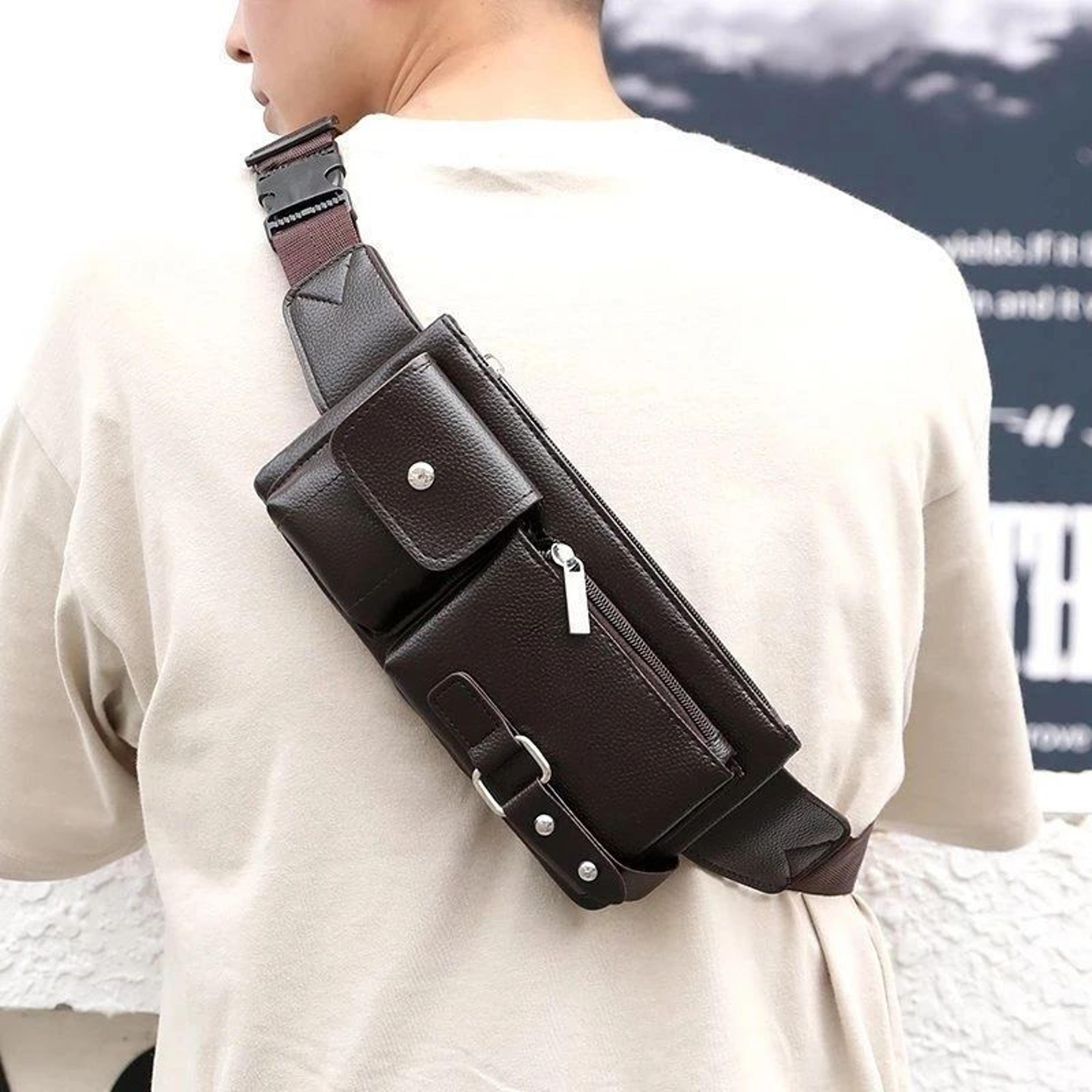 Multifunction Leather Crossbody Messenger Chest Bag 5