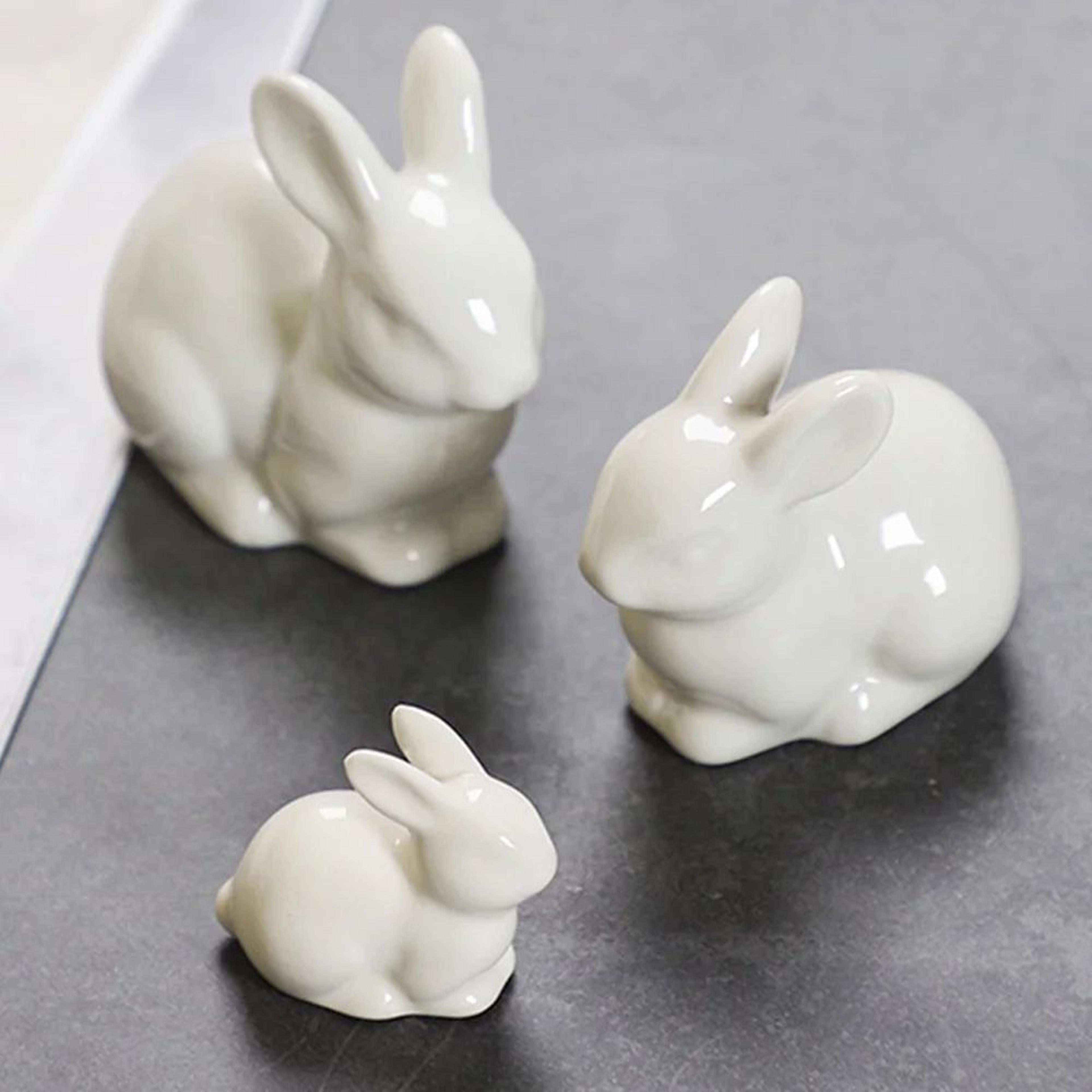 mini ceramic bunny figurine cute home decor ornament