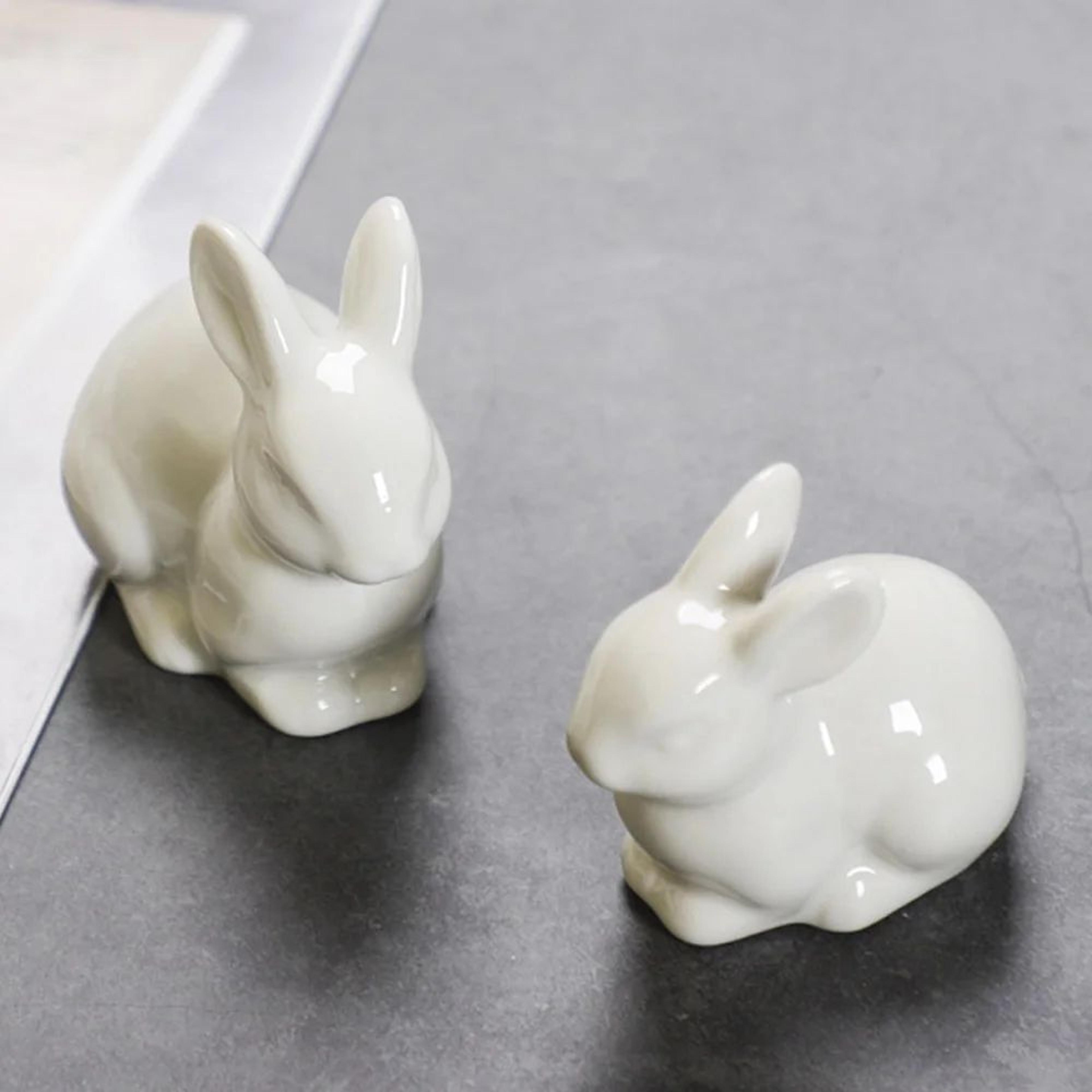 Mini Ceramic Bunny Figurine Cute Home Decor Ornament 3