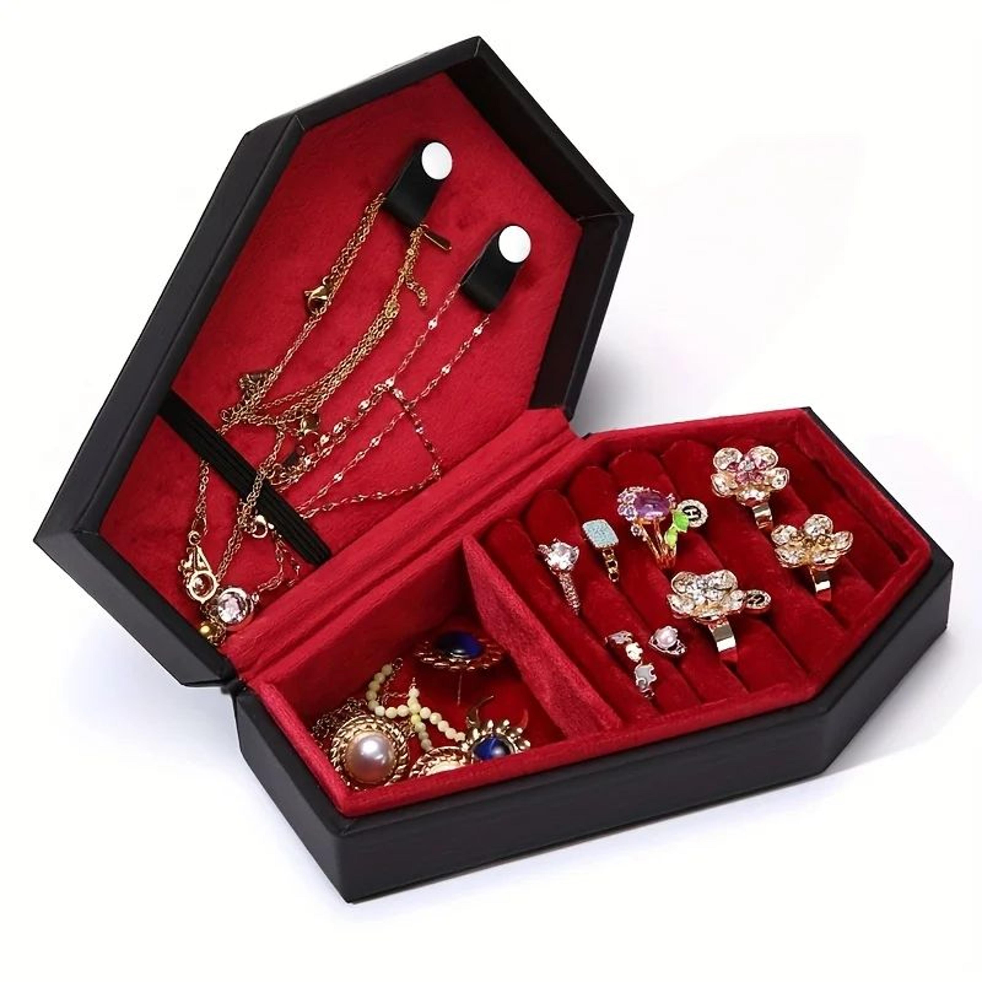 gothic coffin shaped pu leather jewelry organizer box
