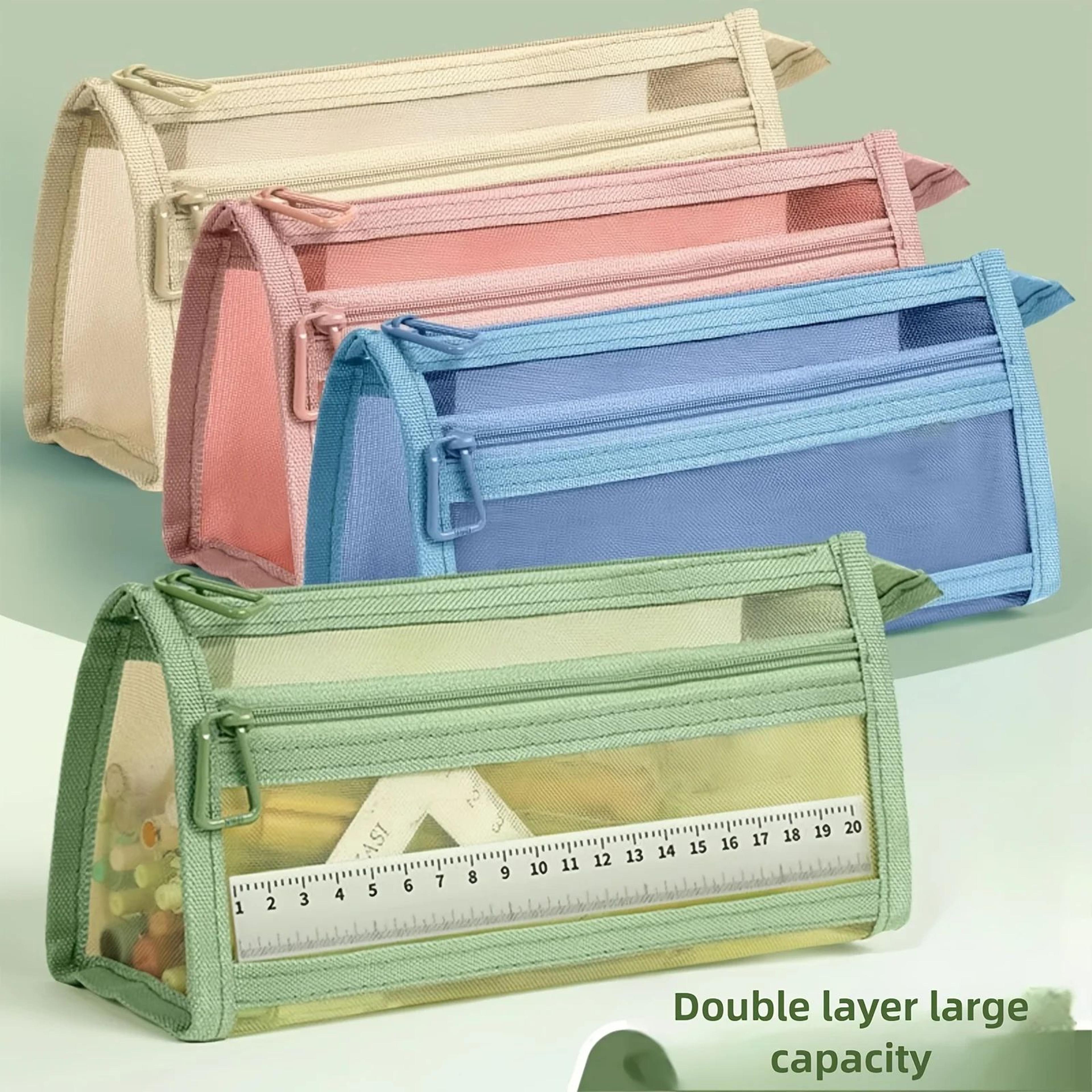 morandi double layer mesh pencil case with handle