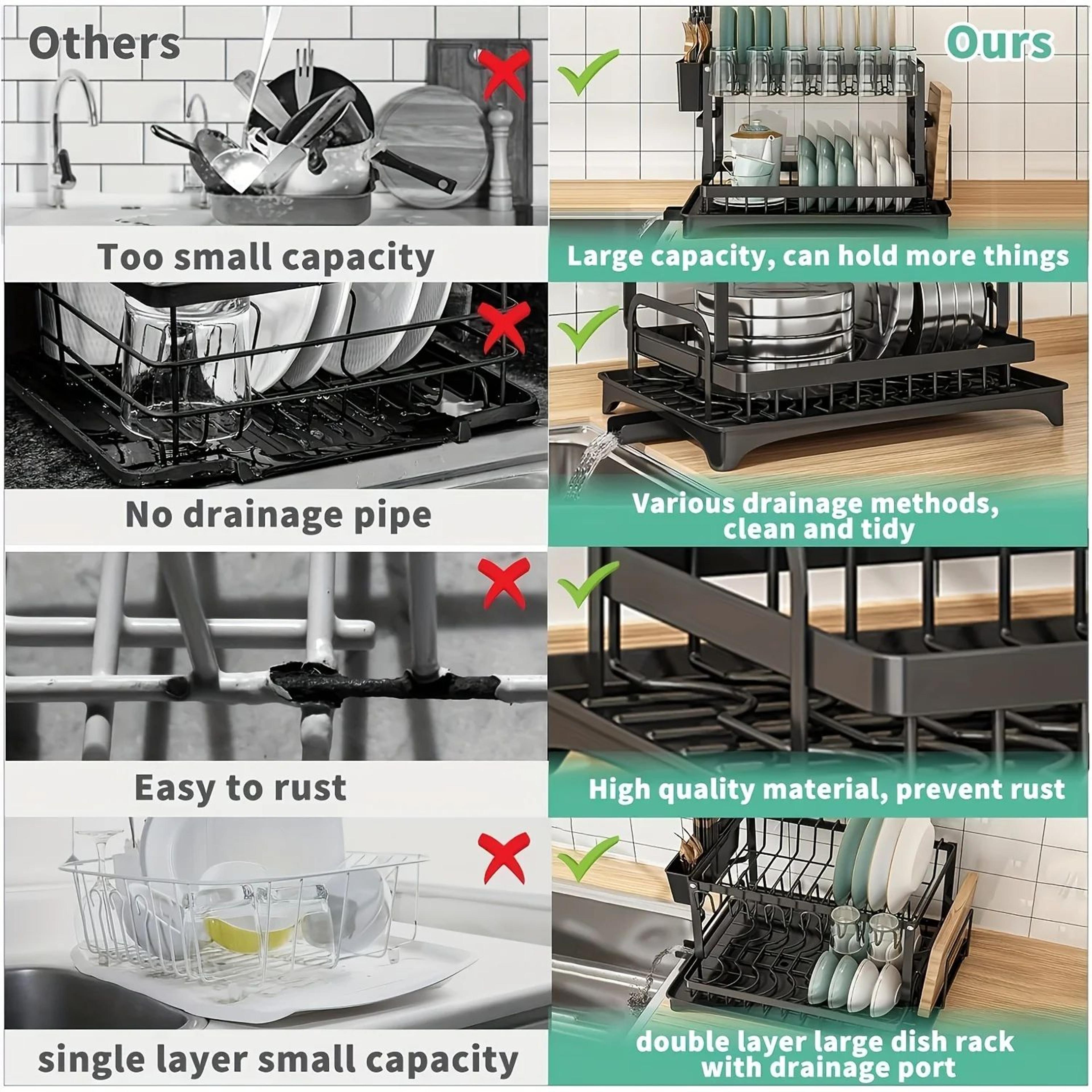 Large Double Layer Kitchen Dish Rack With Drainage 4