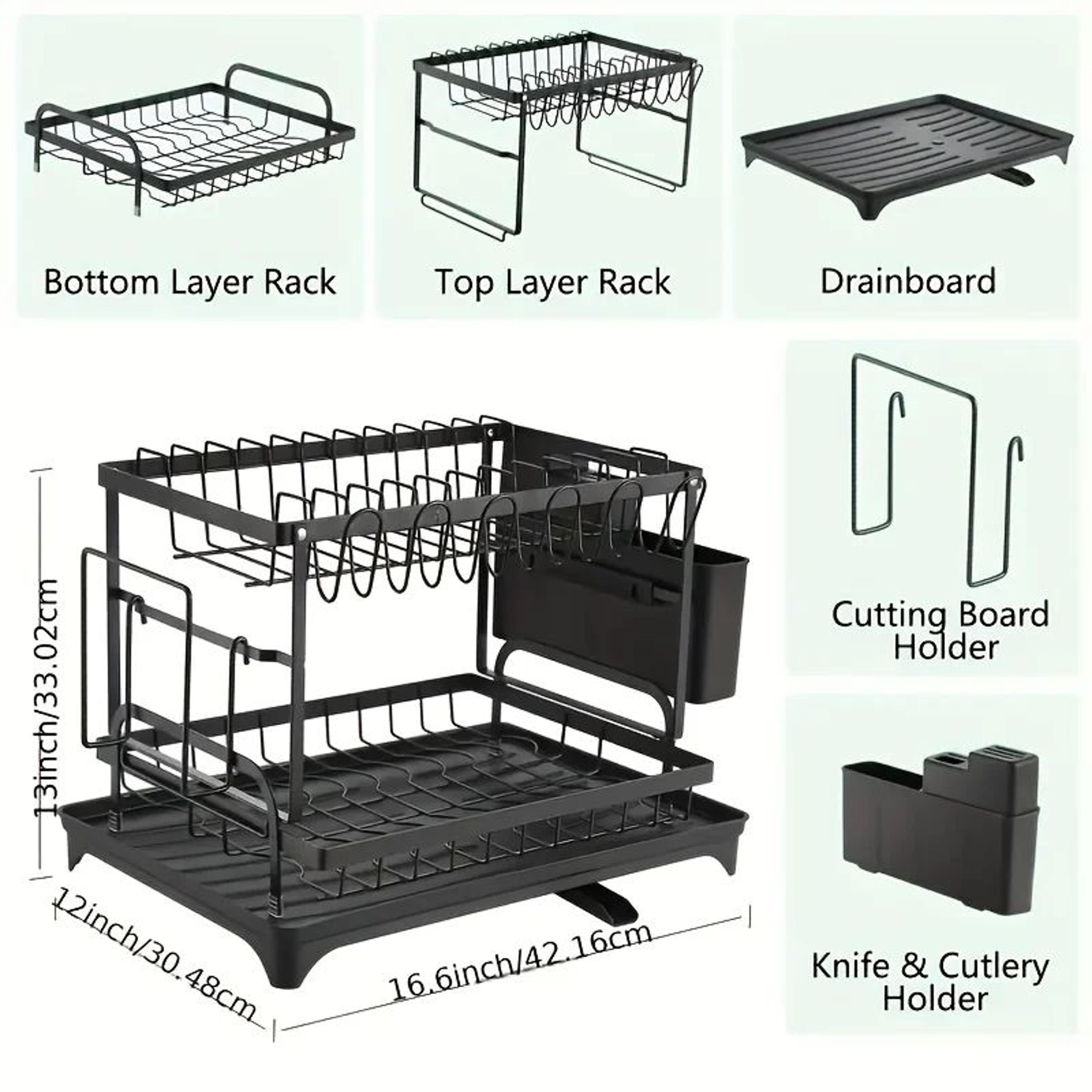 Large Double Layer Kitchen Dish Rack With Drainage 6