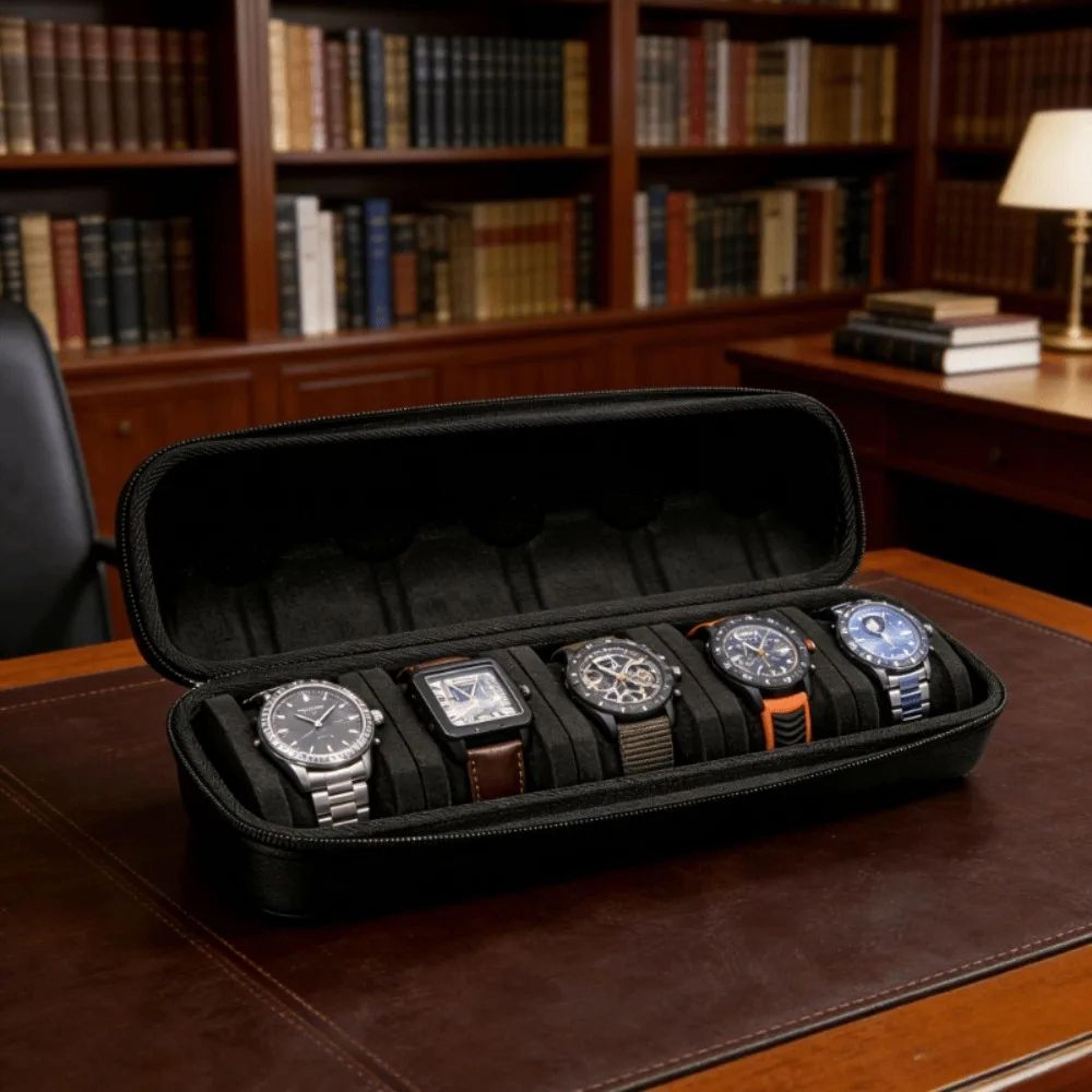 Black Hard Case Watch Travel Storage Box With Soft Foam Pad 2