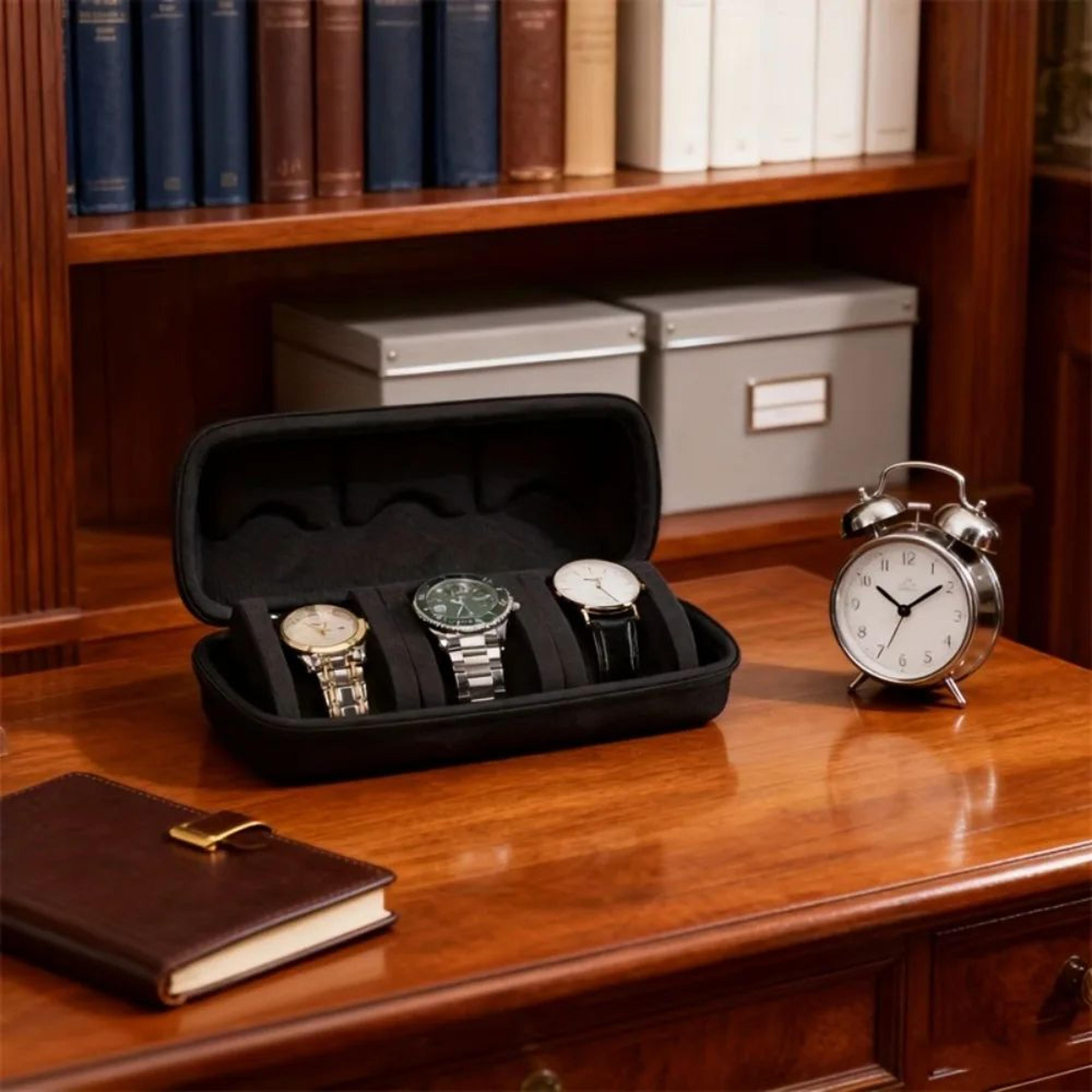 Black Hard Case Watch Travel Storage Box With Soft Foam Pad 1