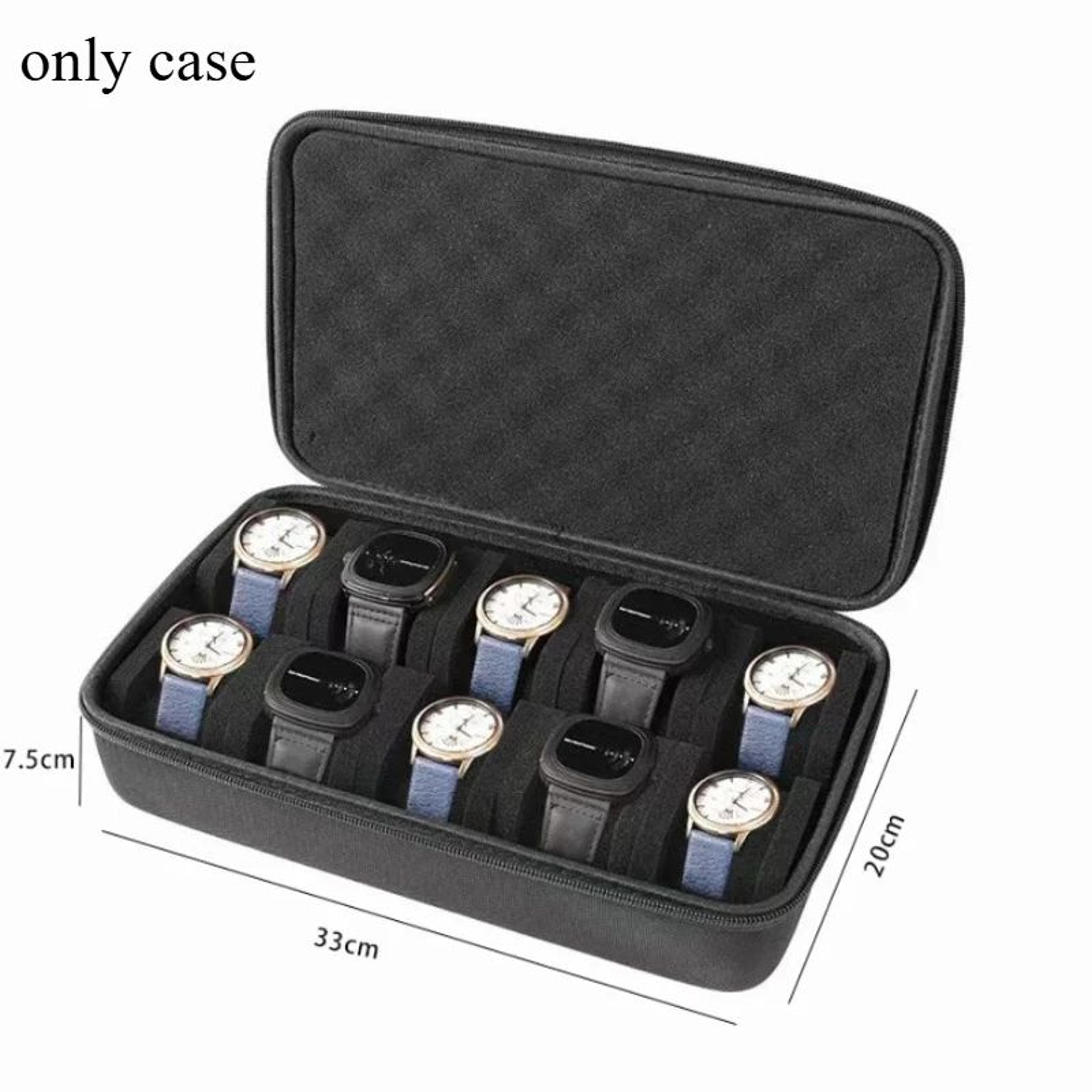 Black Hard Case Watch Travel Storage Box With Soft Foam Pad 11