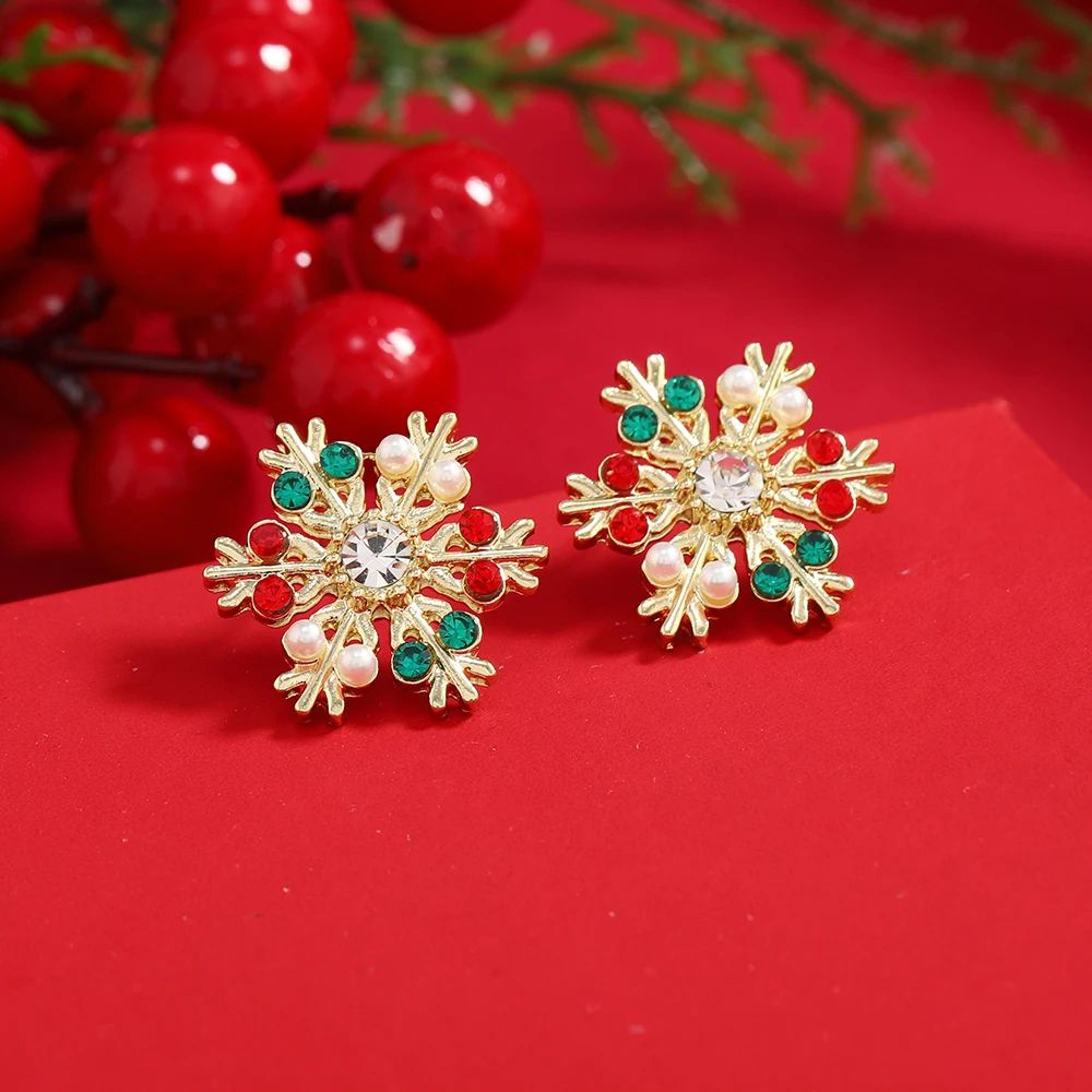 Trendy Christmas Rhinestone Pearl Stud Earrings 3