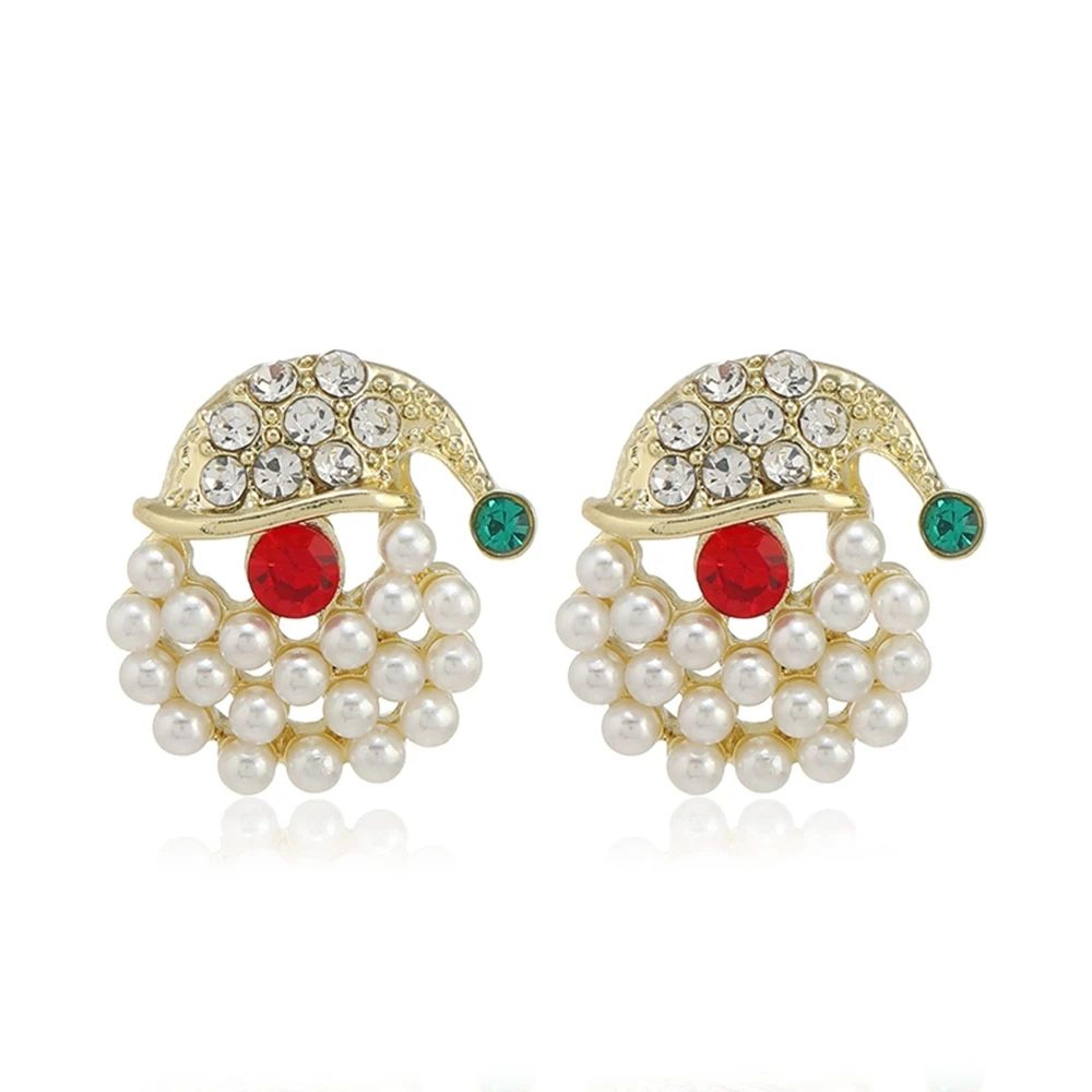 Trendy Christmas Rhinestone Pearl Stud Earrings 8