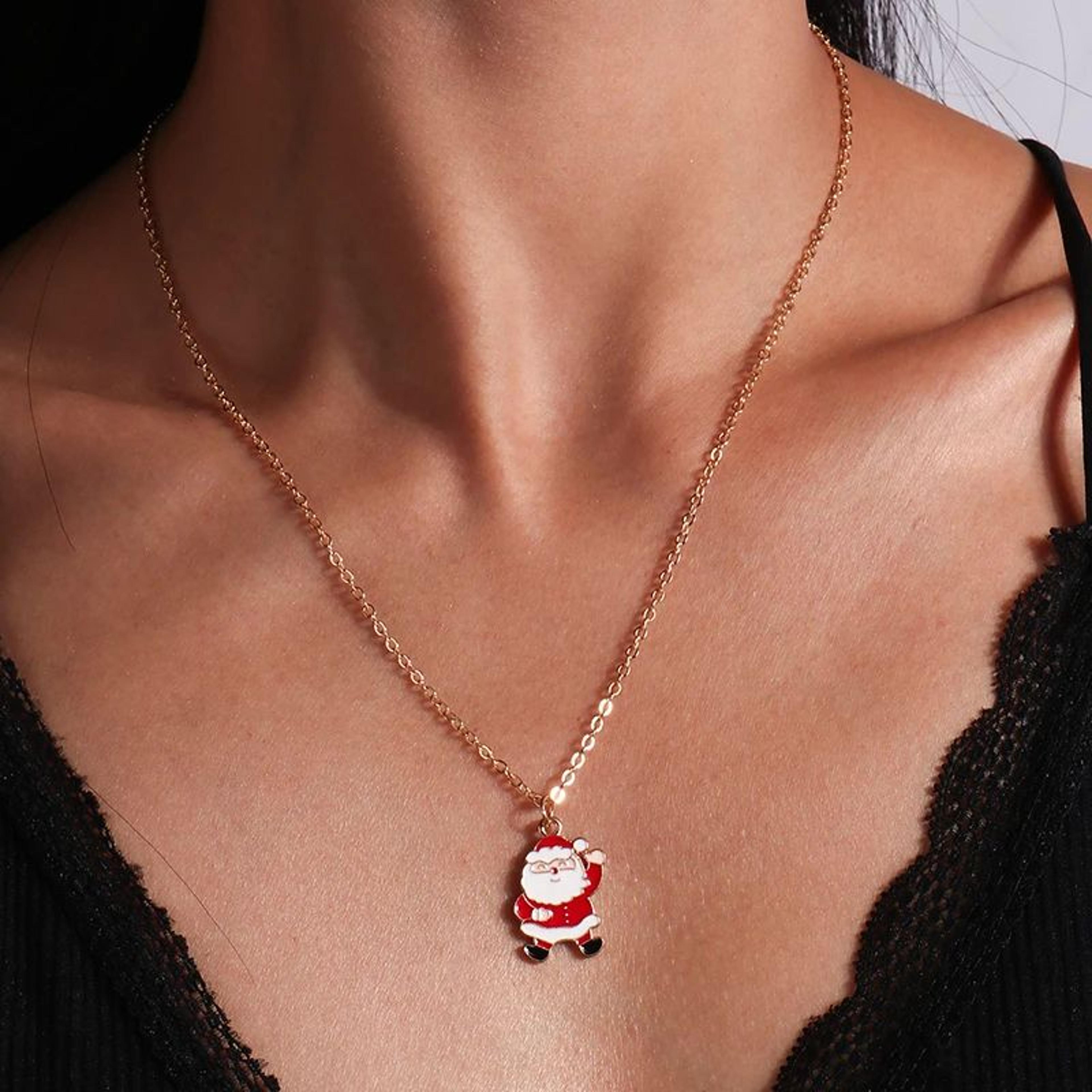 Cute Christmas Enamel Pendant Necklace For Women 7