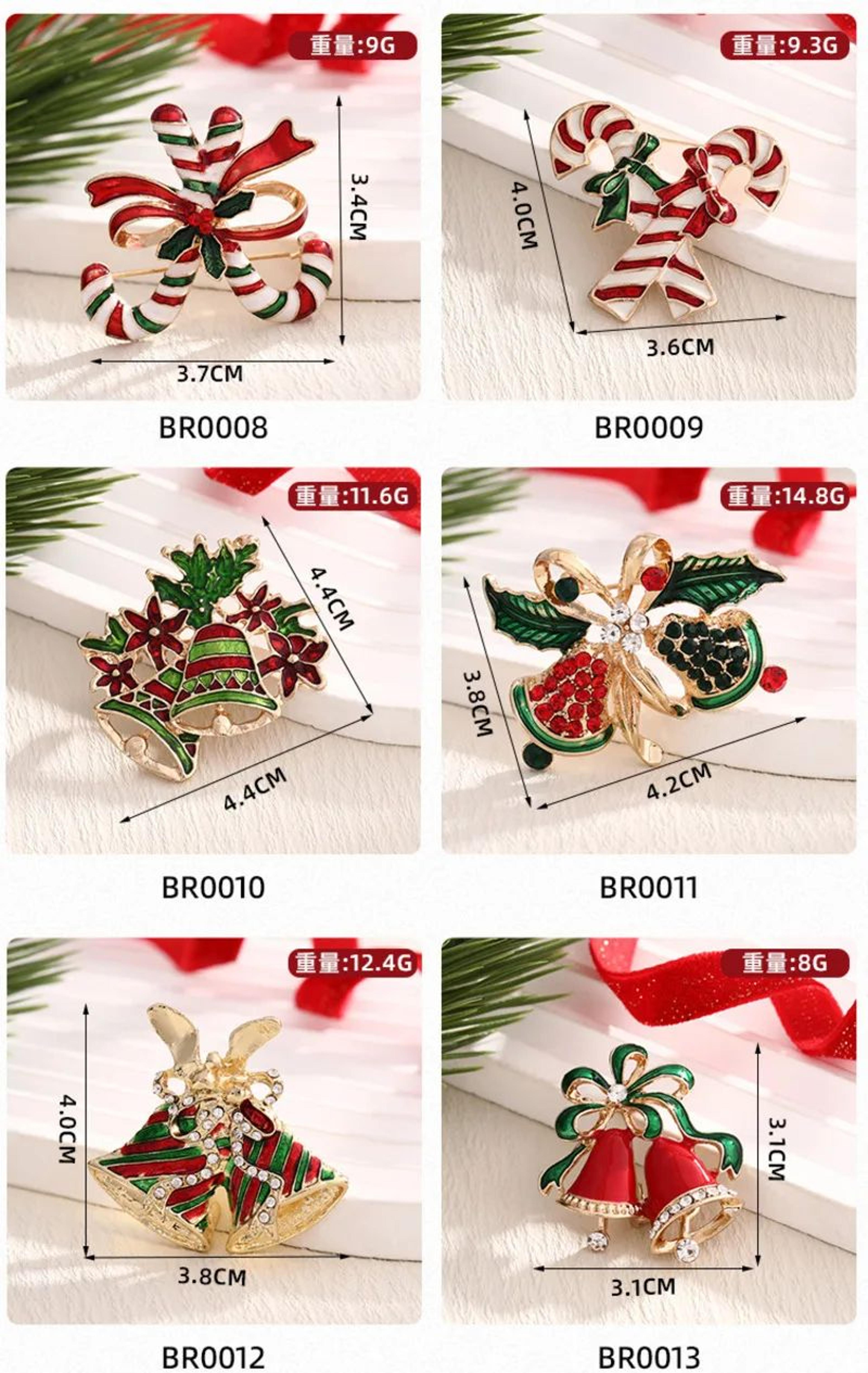 Festive Rhinestone Christmas Bell Brooch Pin 7
