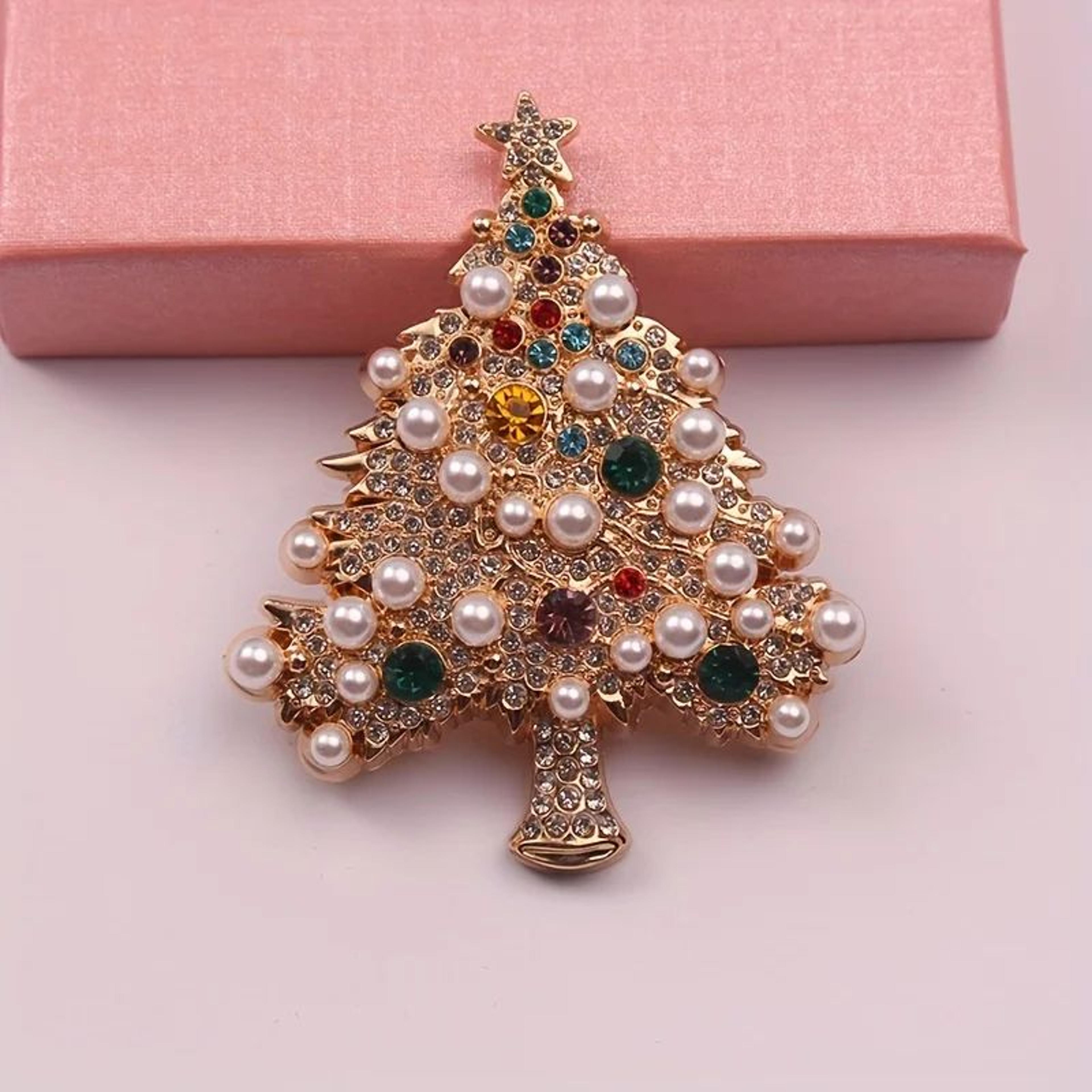 colorful christmas tree brooch pin for women
