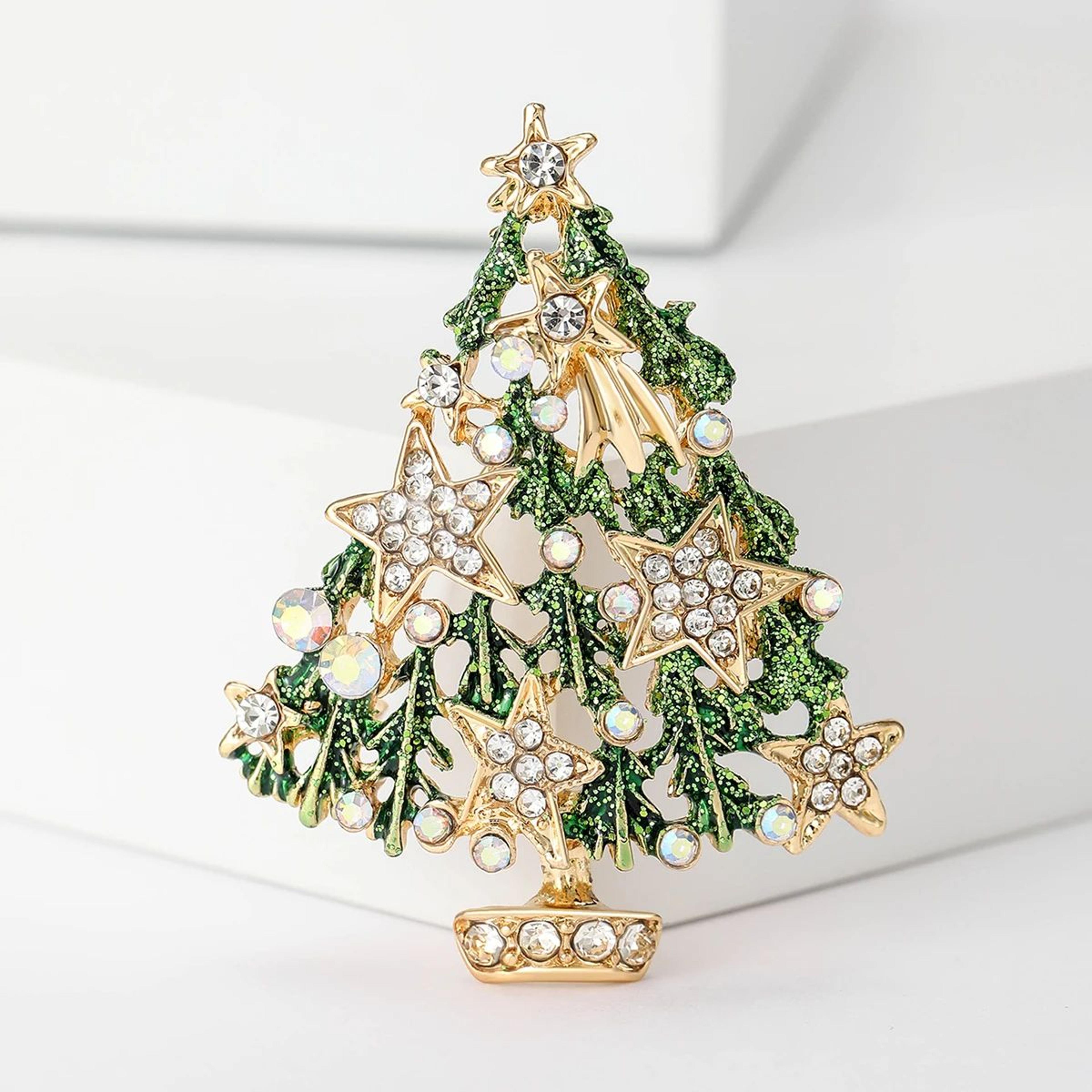 Enamel Rhinestone Christmas Tree Brooch Pin 3