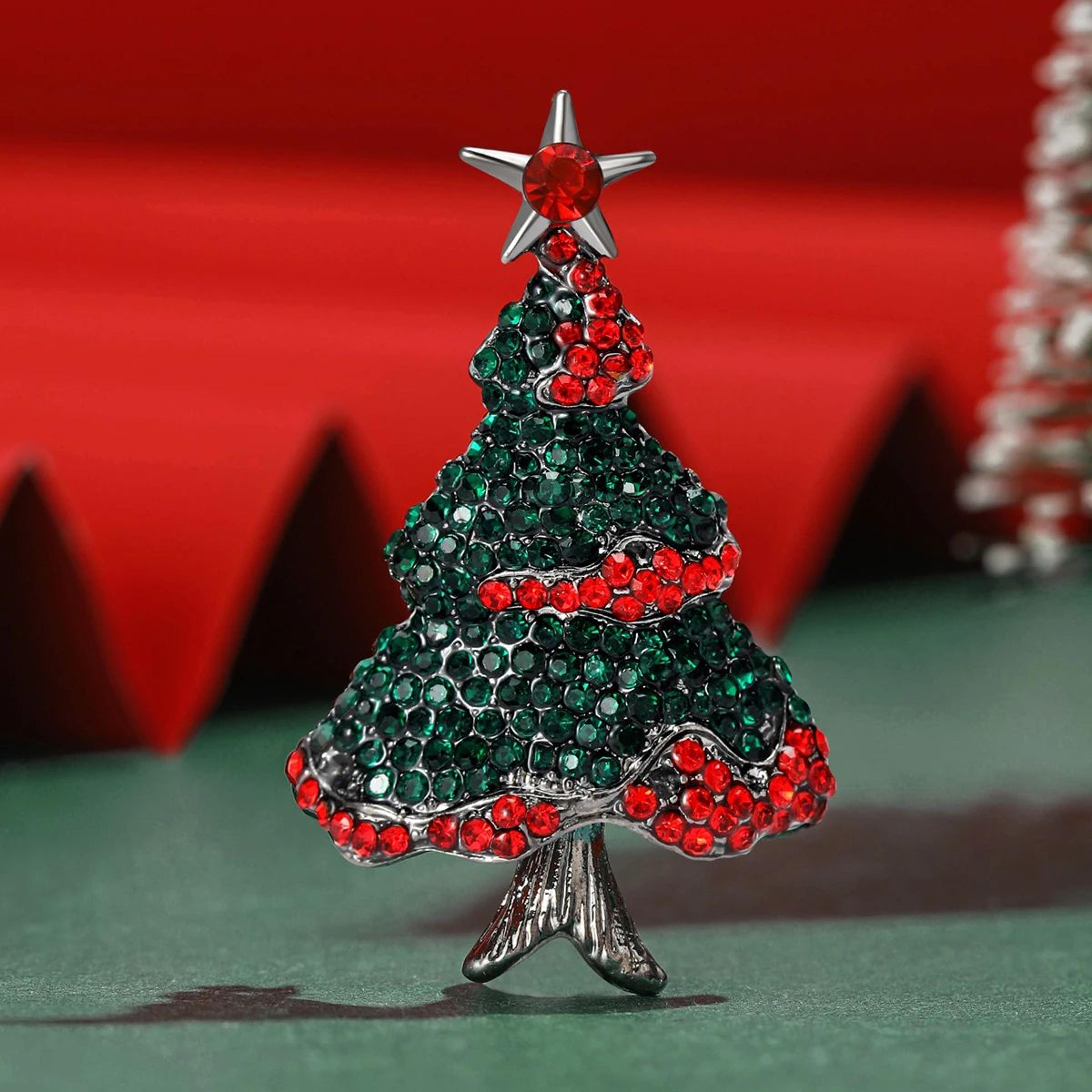 Rhinestone Enamel Christmas Tree Brooch Pin 4