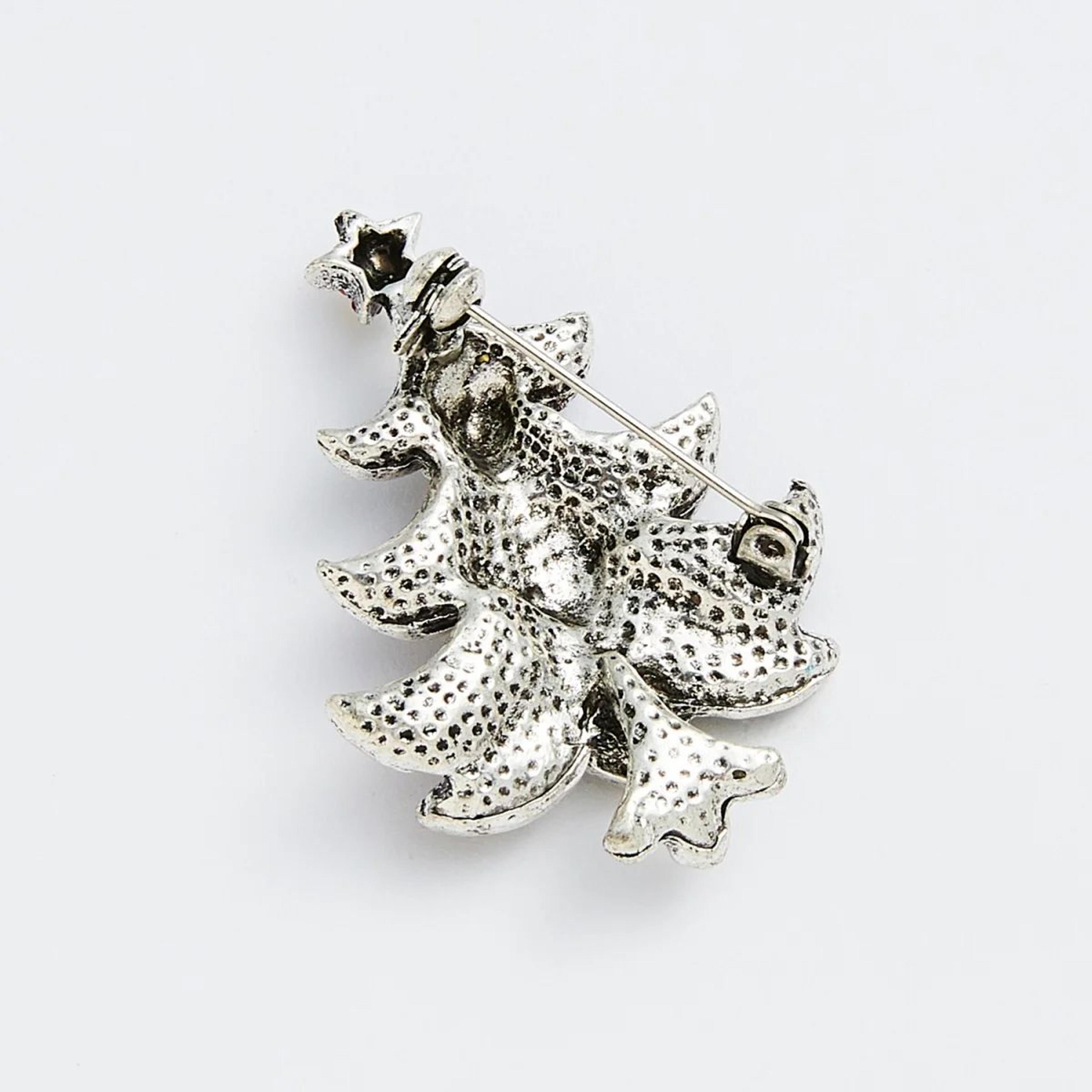 Vintage Rhinestone Star Christmas Tree Brooch Pin 5