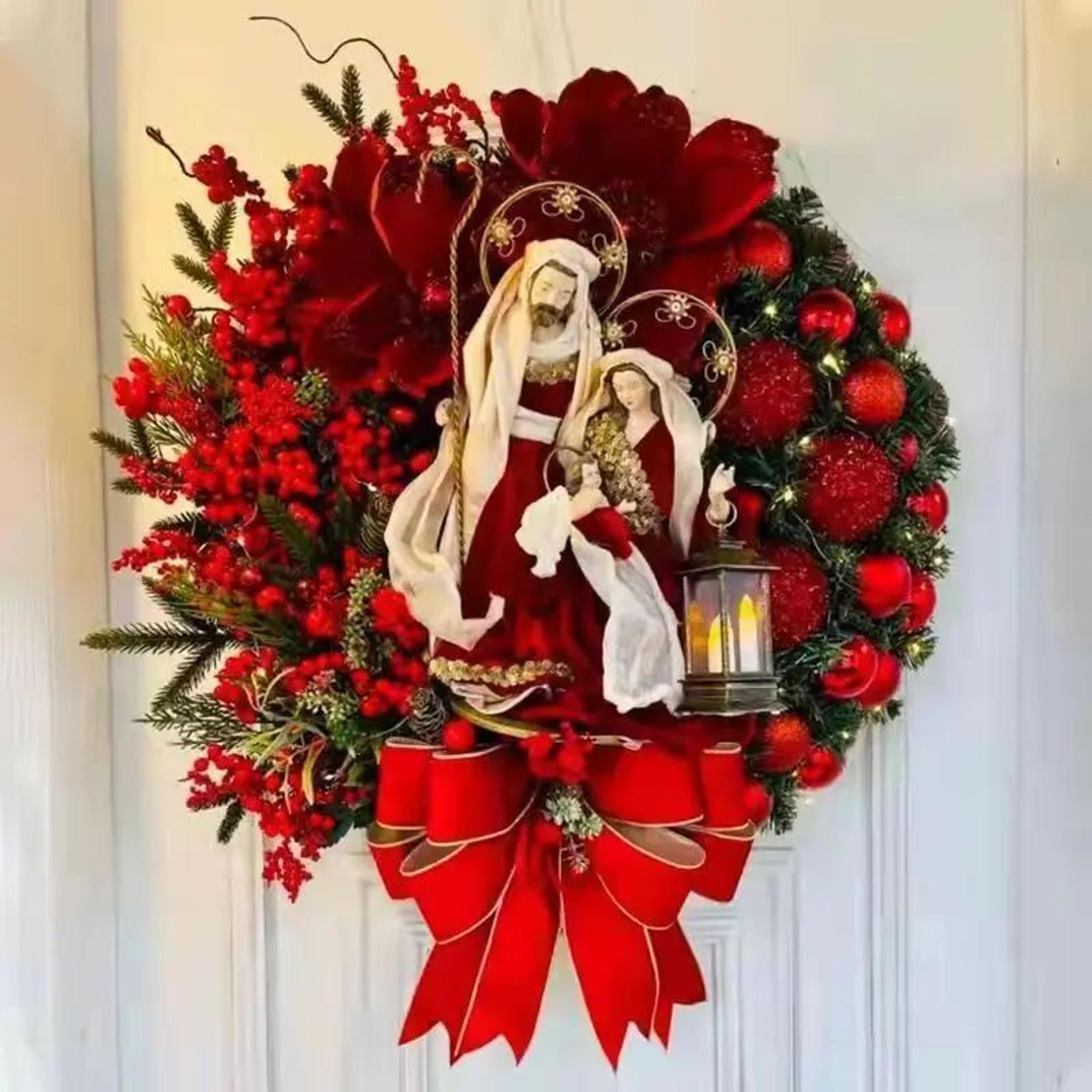 30cm christmas wreath with lantern and large bow