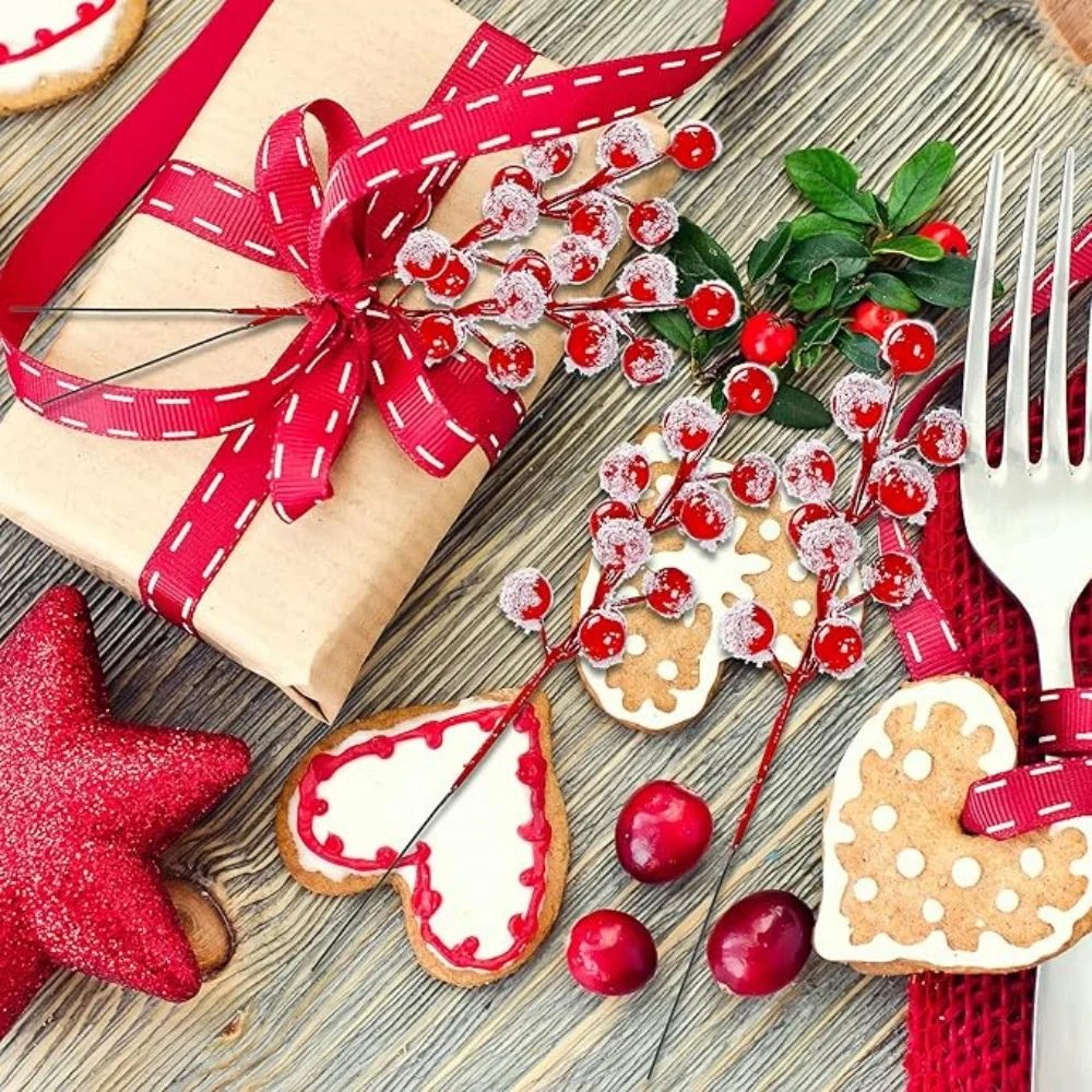 10 Piece Artificial Red Holly Berry Branches 10