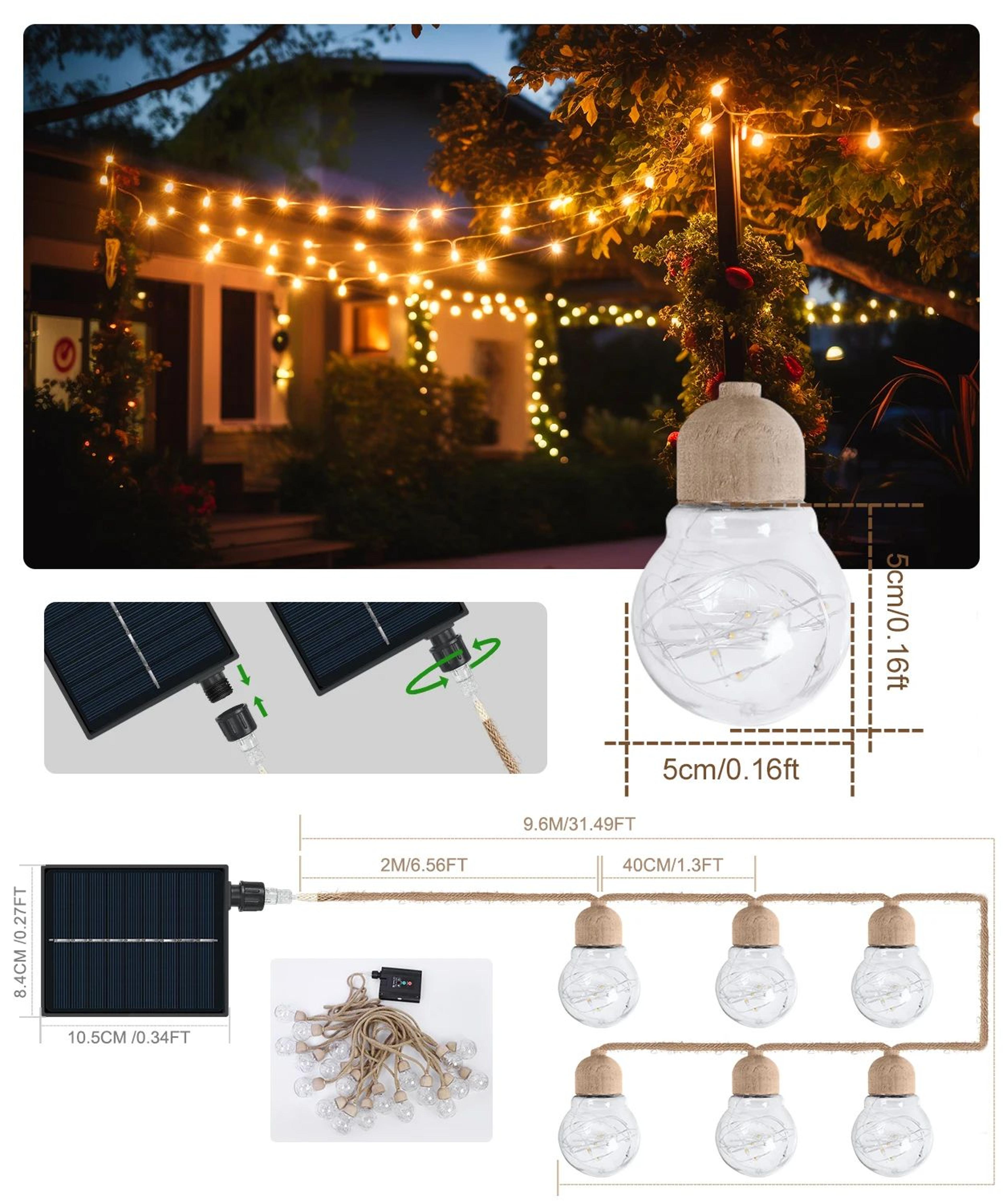 Solar Hemp Rope String Lights With 20 Warm White Bulbs 6