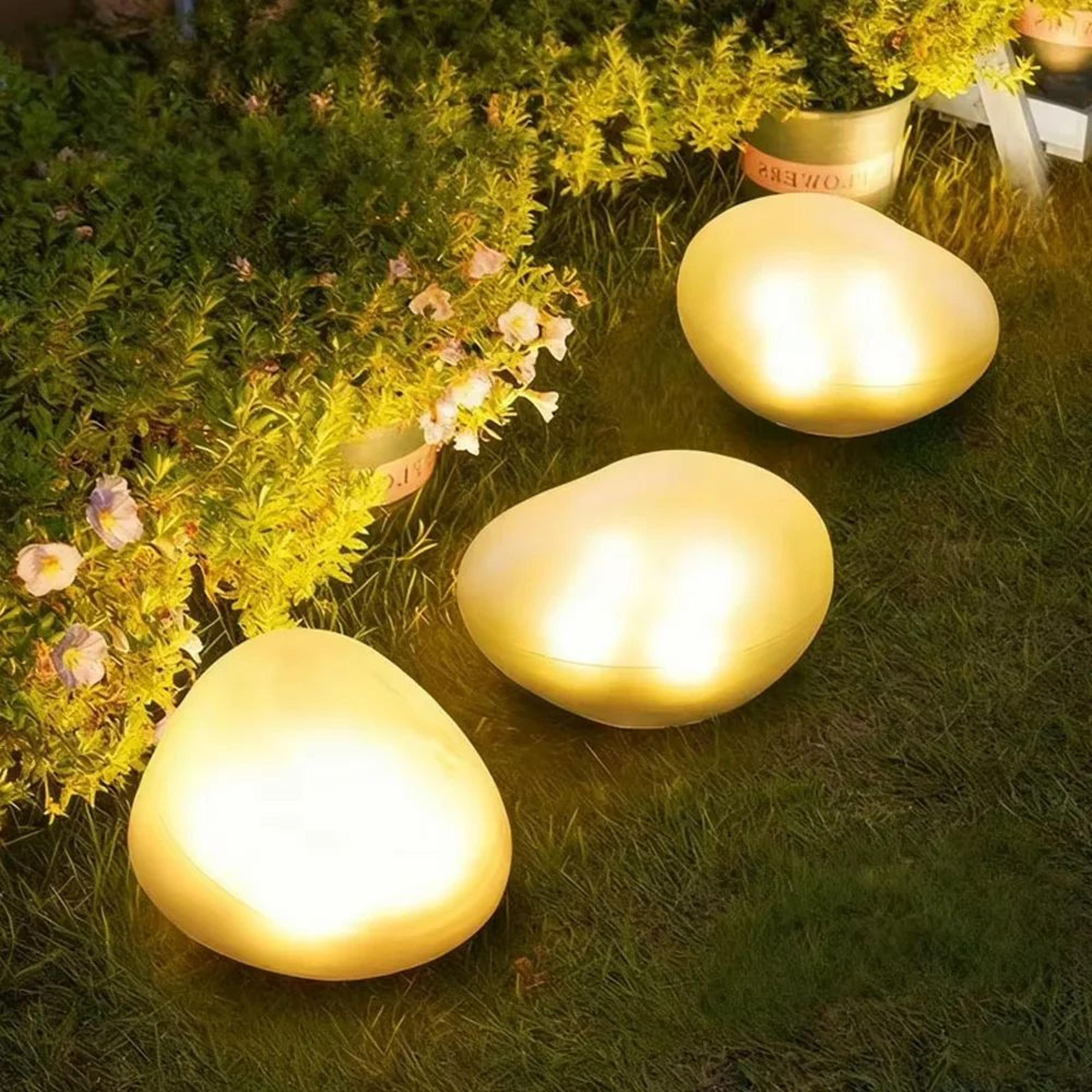 solar pebble rock lights waterproof outdoor garden decor