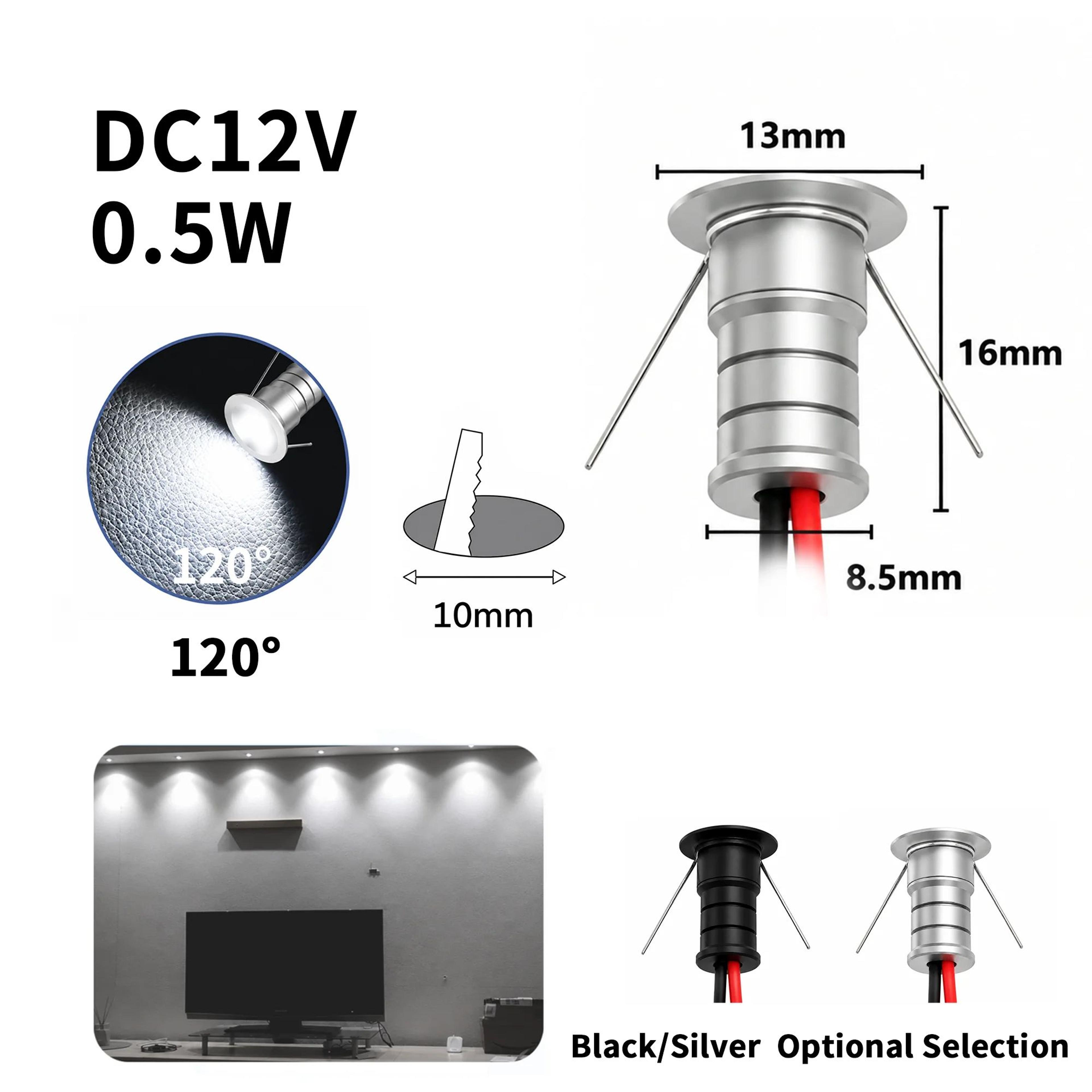 10mm Mini LED Downlight IP65 12V Ambient Spotlight 15