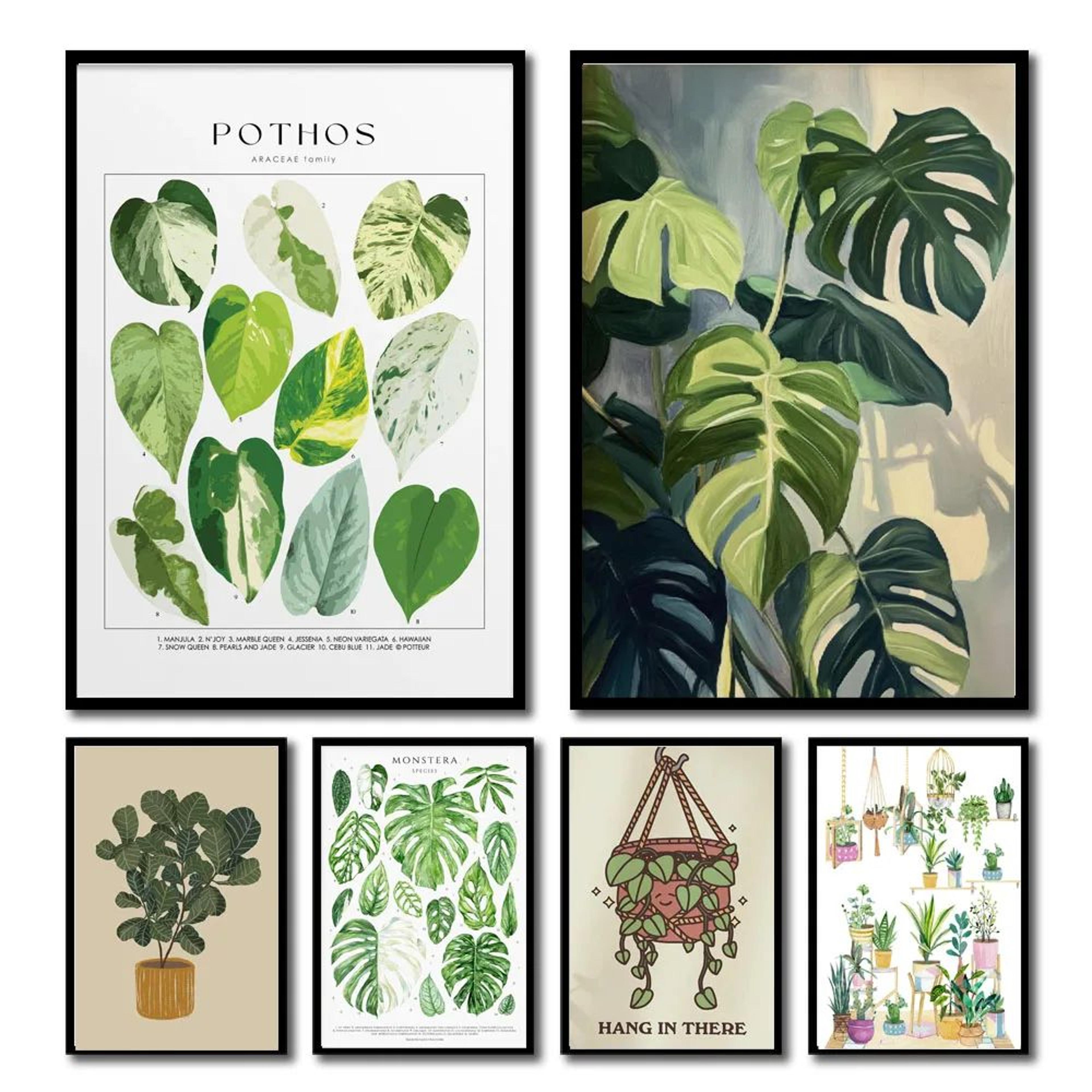 green botanical leaves canvas wall art print for home decor