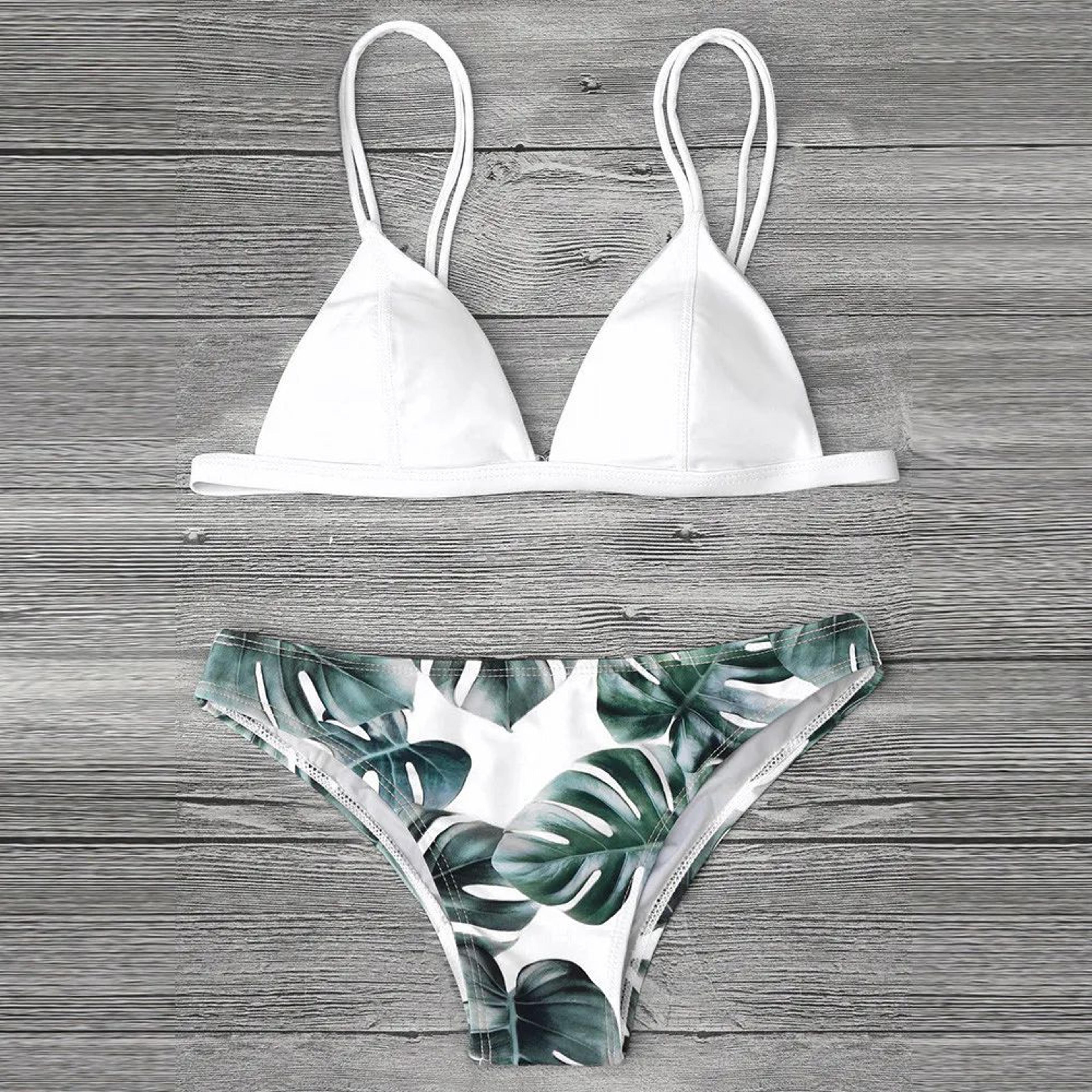 Women Leaf Print Bikini Set With Padded Push Up Top 5