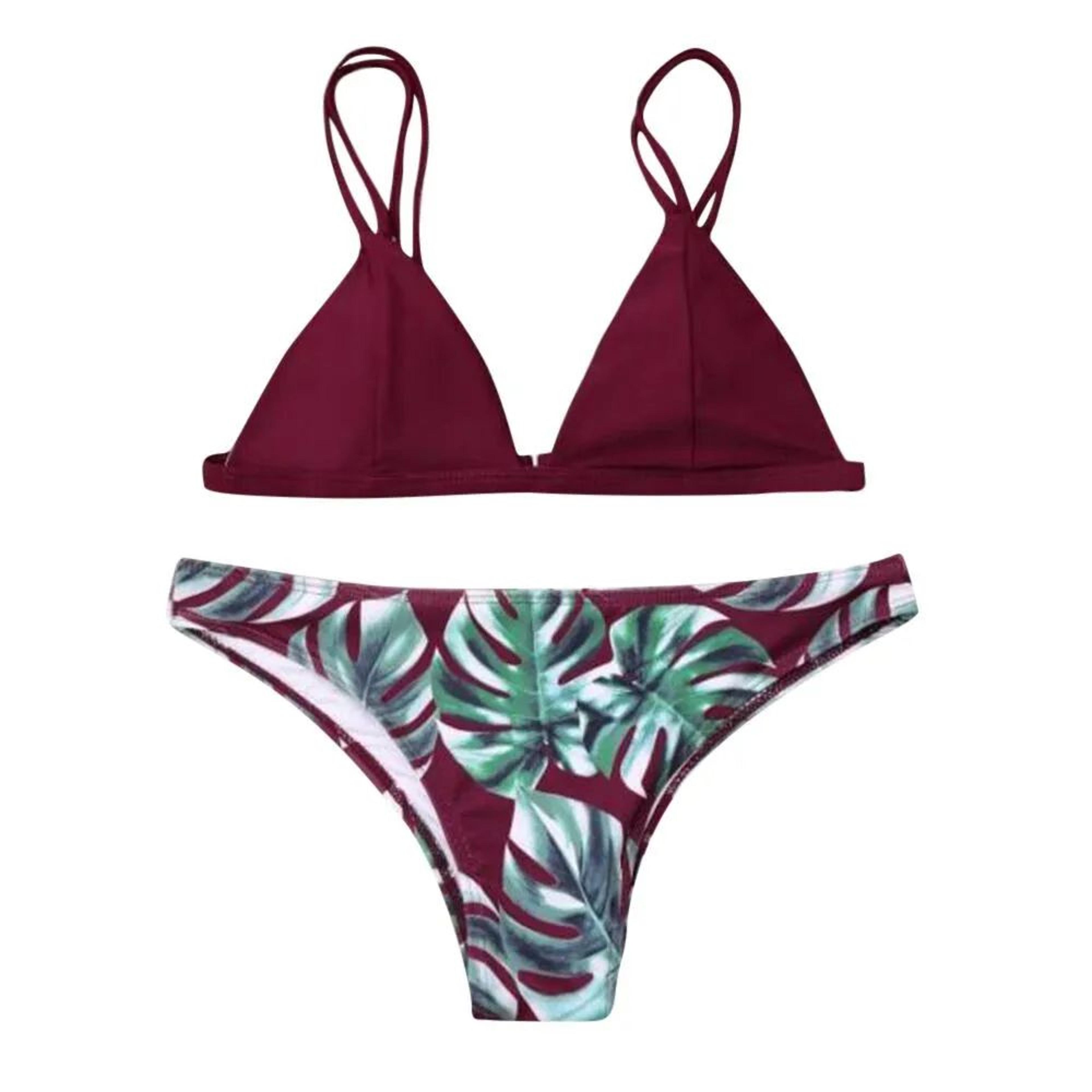 Women Leaf Print Bikini Set With Padded Push Up Top 7