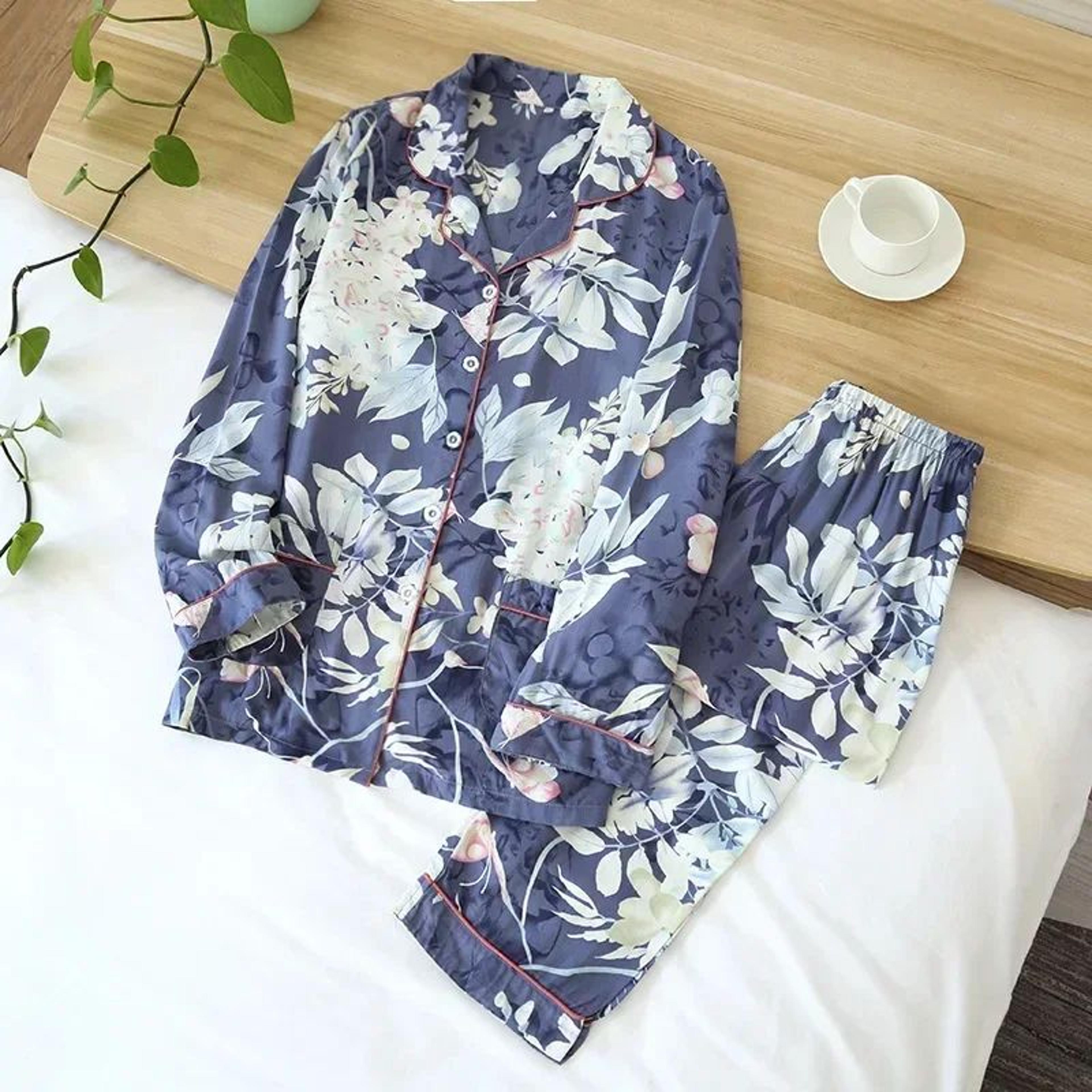 Womens Viscose Pajama Set With Long Sleeves And Matching Trousers 11