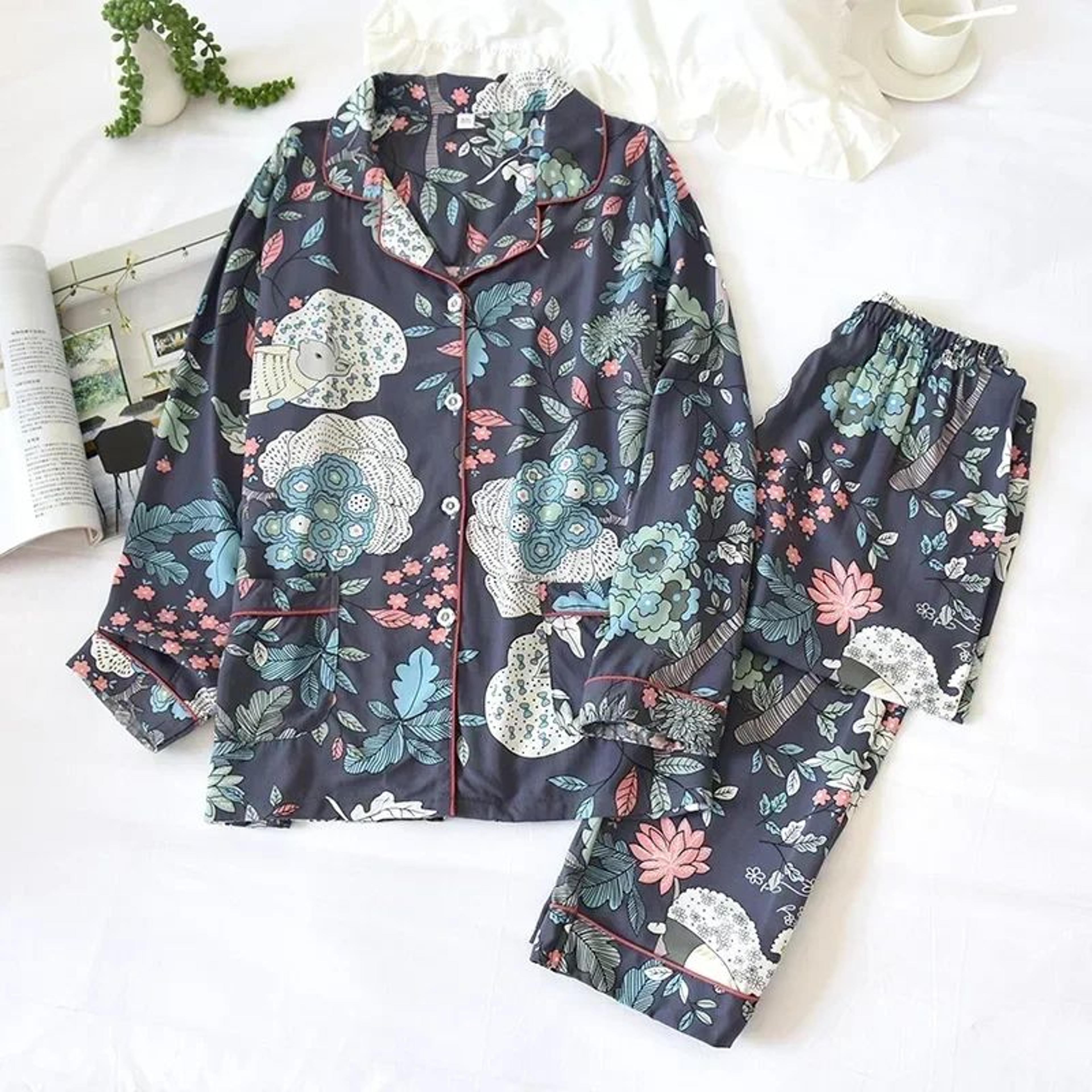 Womens Viscose Pajama Set With Long Sleeves And Matching Trousers 13