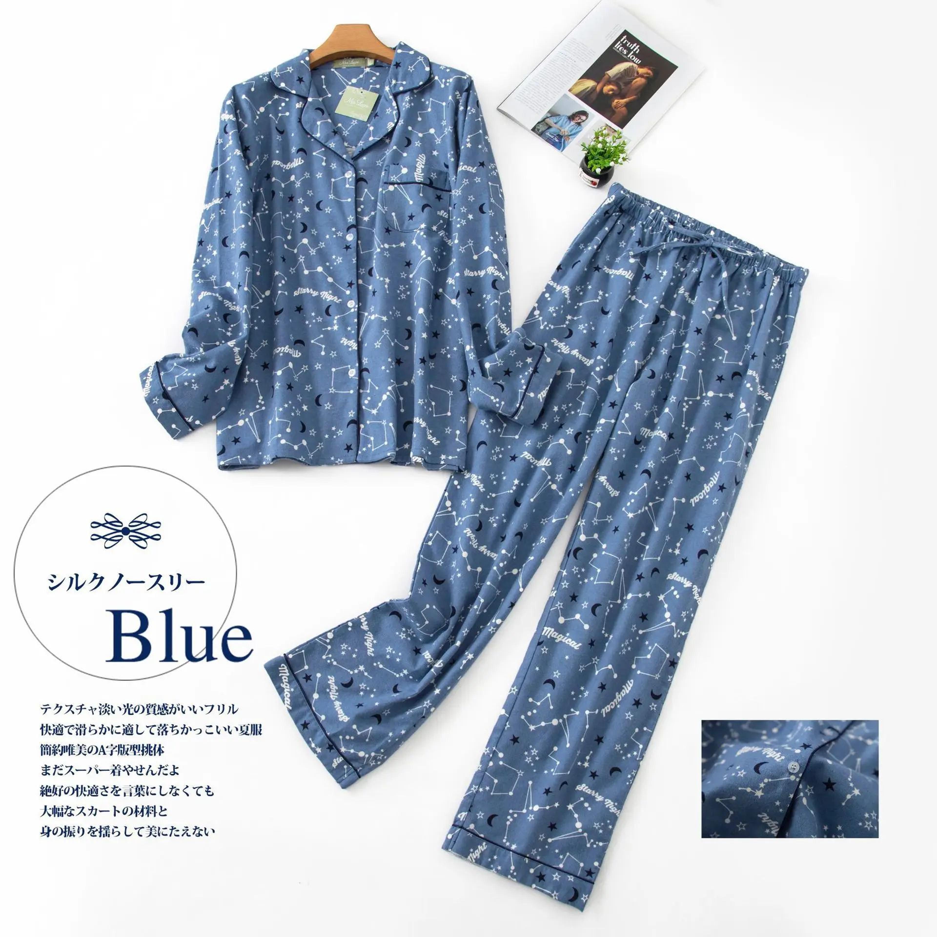 Women Warm Cartoon Pajama Set Long Sleeve Winter Sleepwear 12
