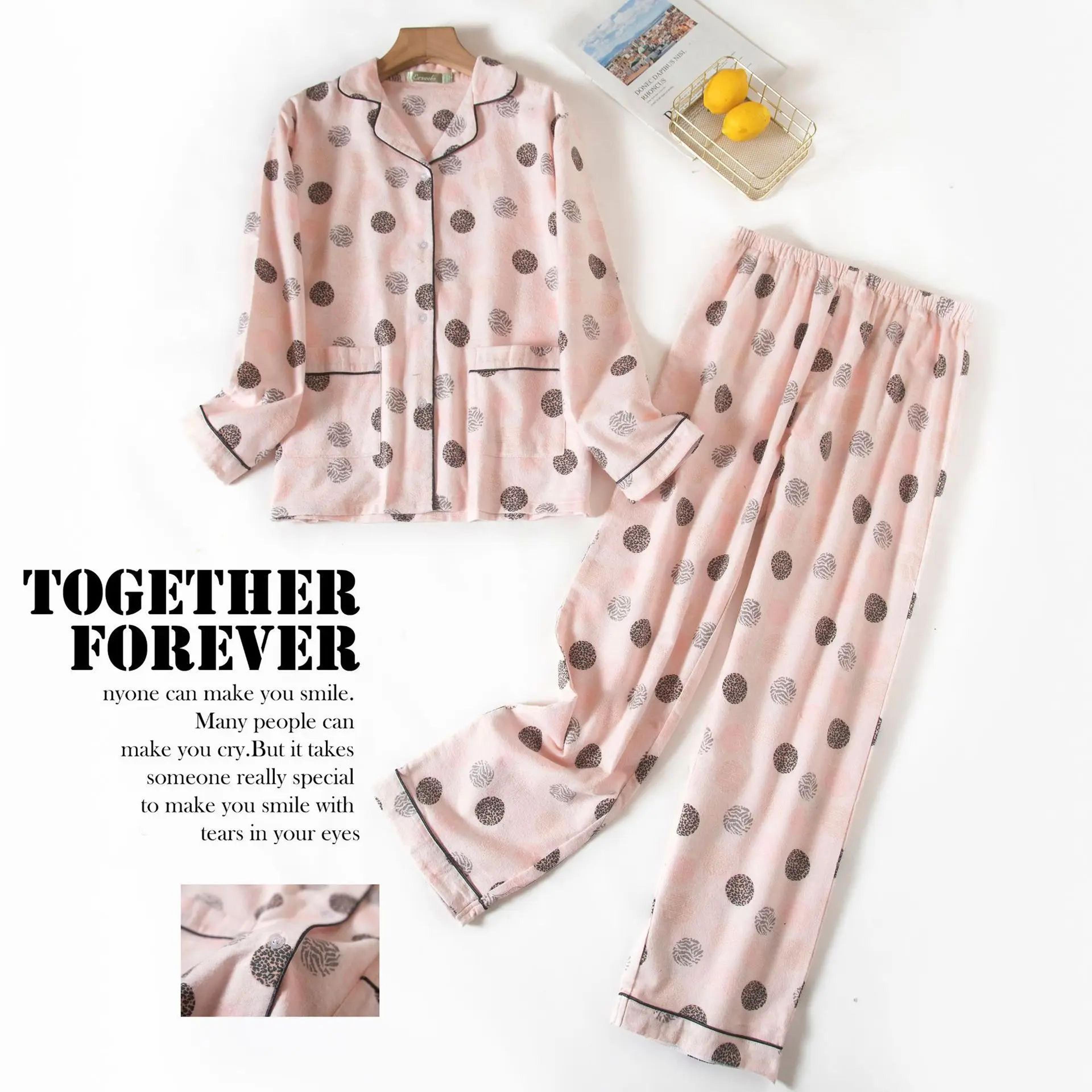 Women Warm Cartoon Pajama Set Long Sleeve Winter Sleepwear 15