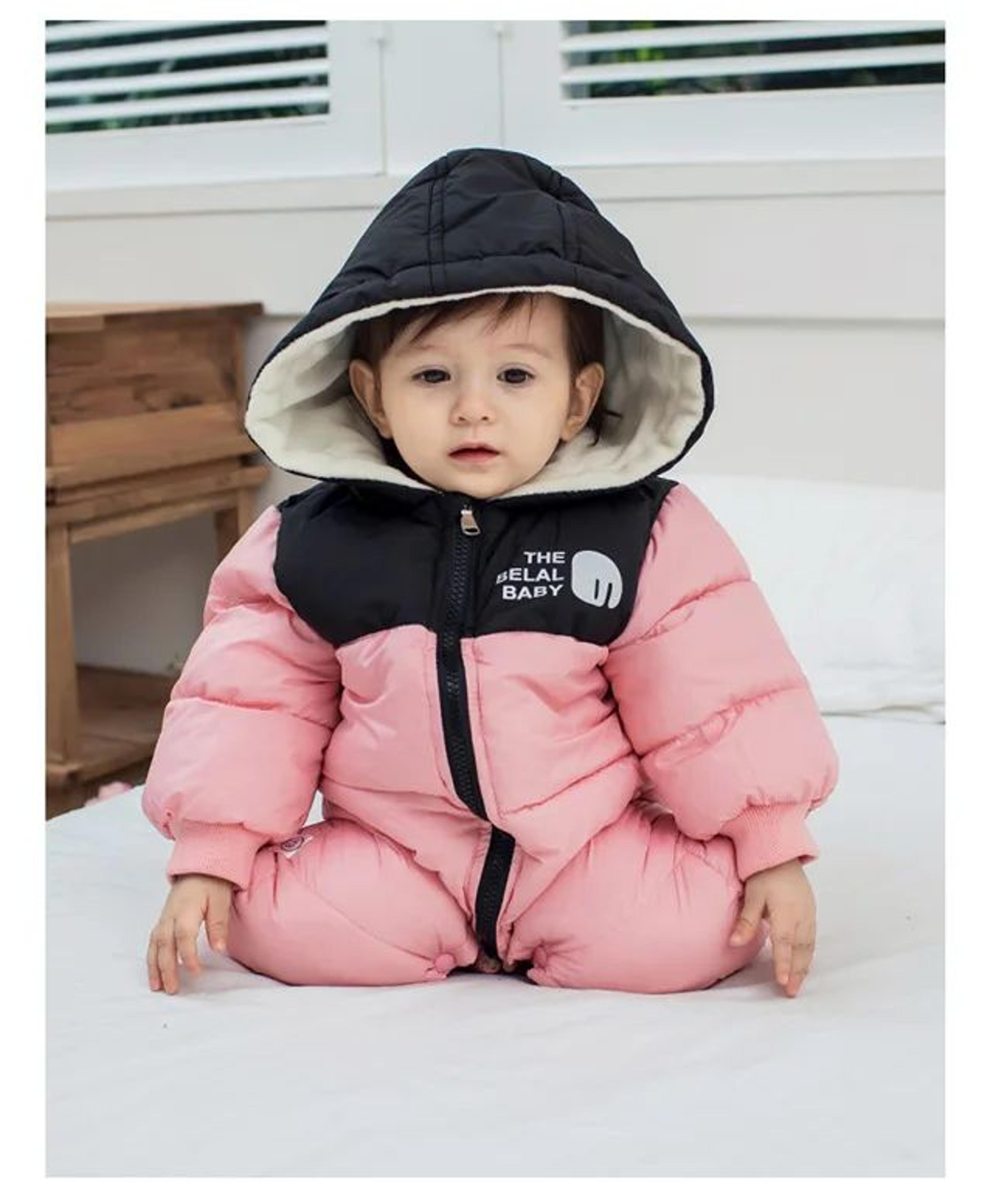 Baby Girls Hooded Winter Snowsuit With Plush Letter Design 4