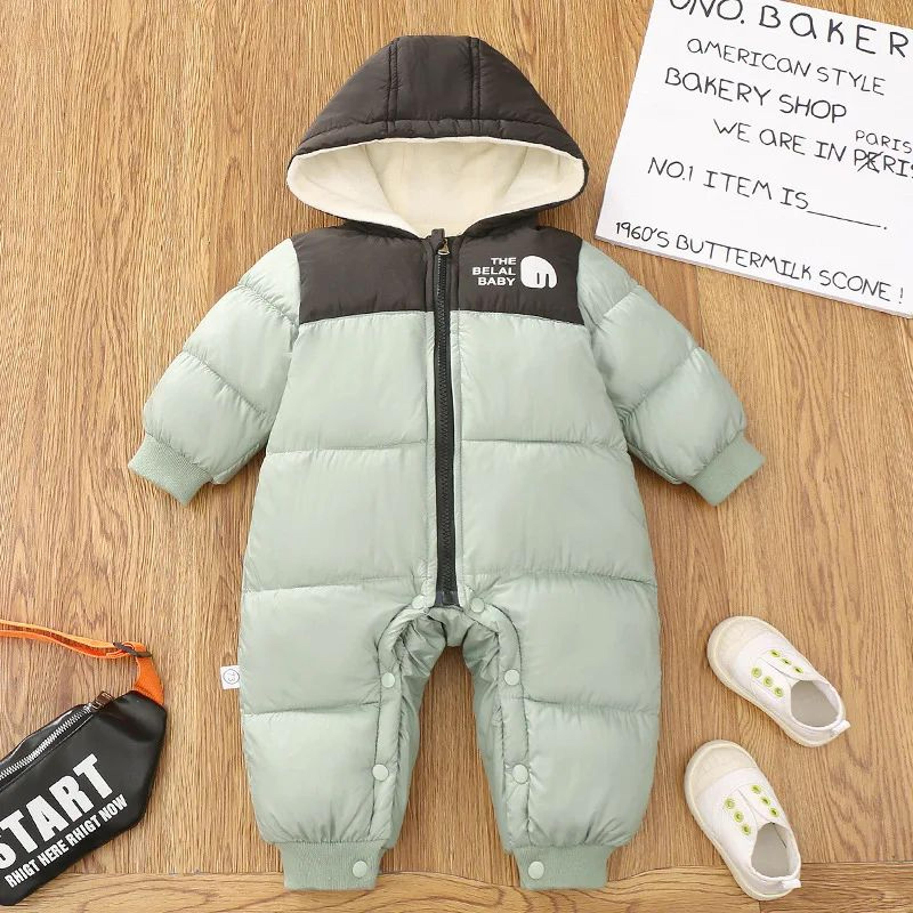 Baby Girls Hooded Winter Snowsuit With Plush Letter Design 7