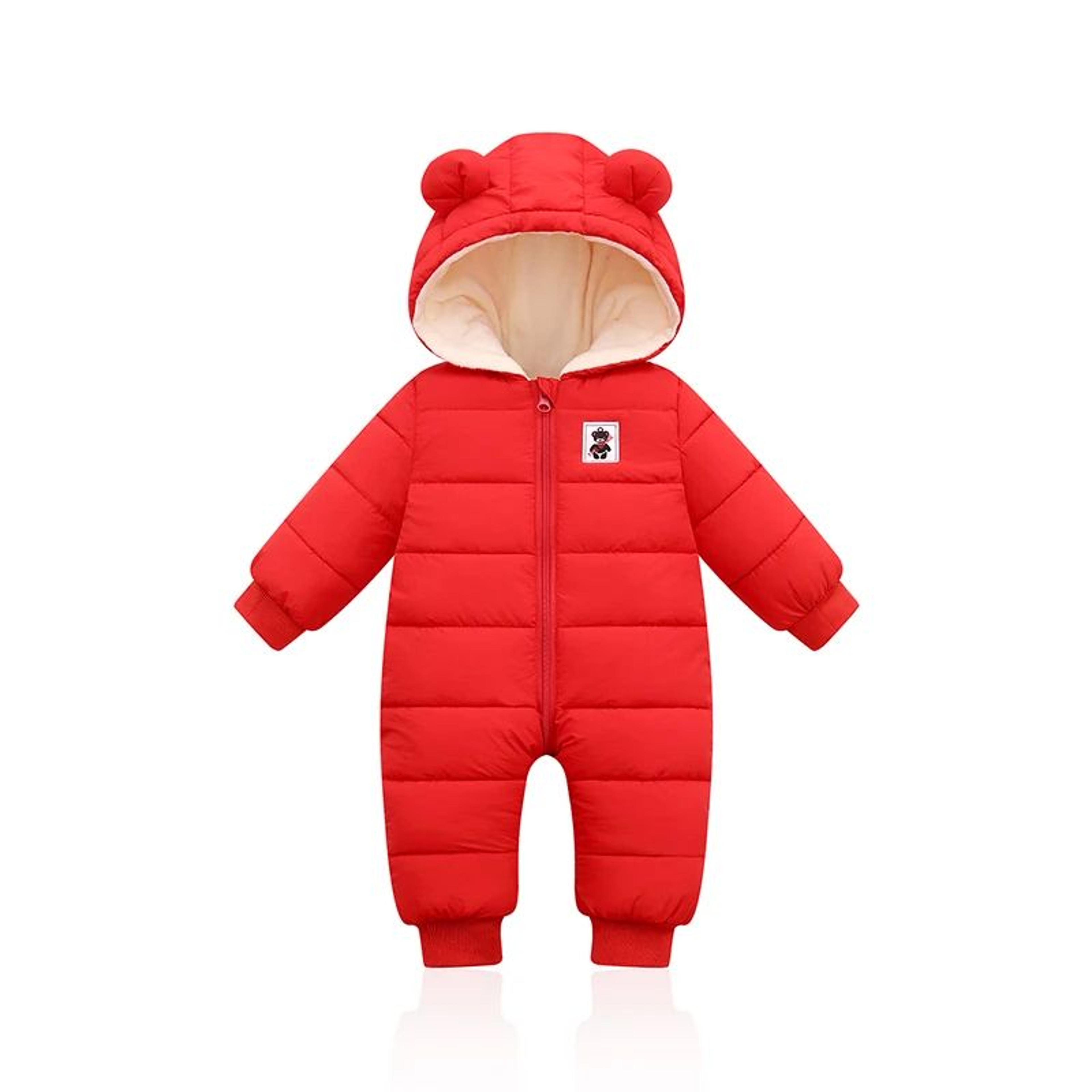 Baby Hooded Winter Romper With Cartoon Design And Velvet Lining 2